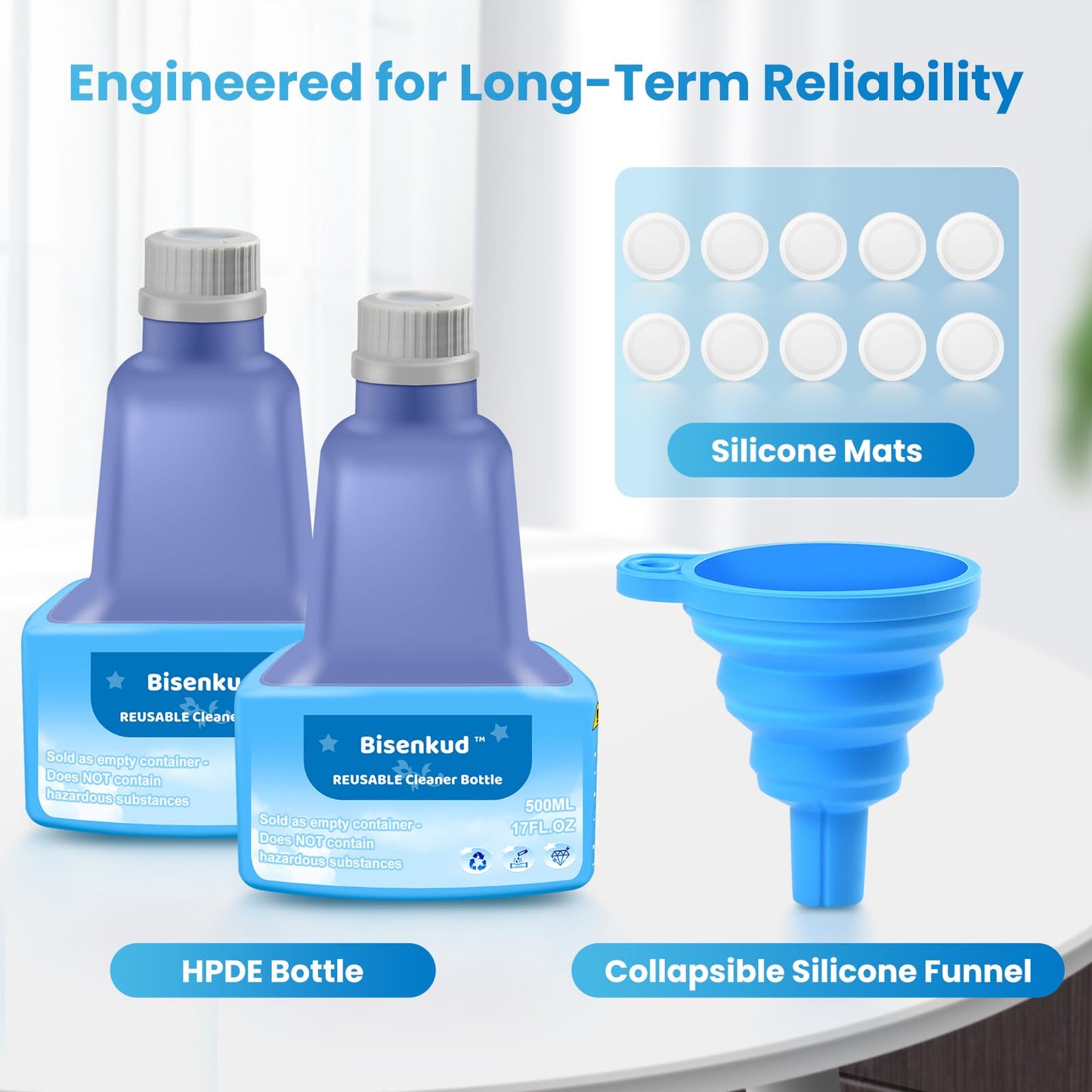 Bisenkud 2 Pack Refillable Bottle for Swiffer Wet Jet Mop - 500ml /17 FL OZ - Leak-Proof HDPE Solution Bottle, Empty，Not for Power mop
