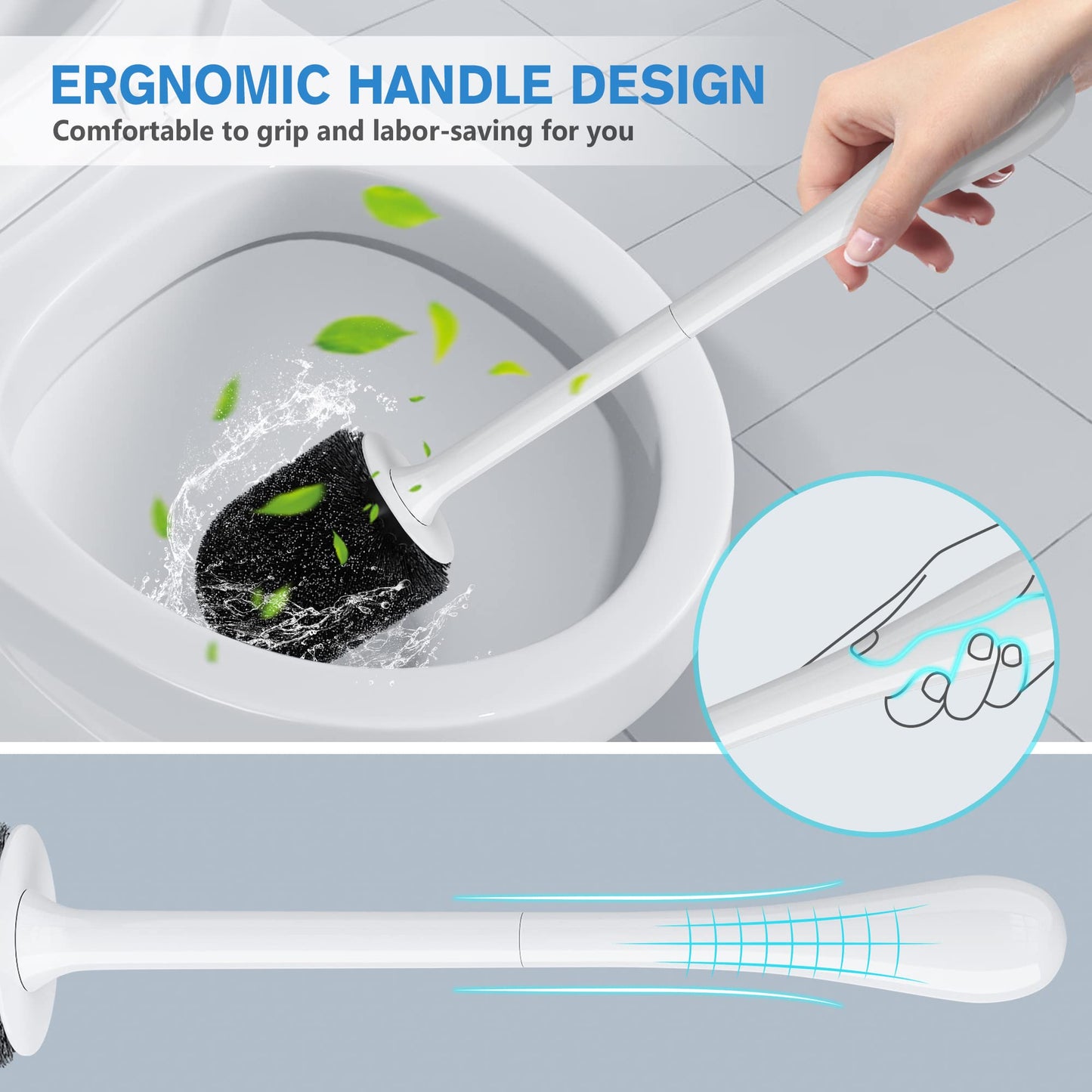 uptronic Toilet Brush and Holder 2 Pack, Toilet Brush with Ventilated Holder, Toilet Bowl Brush with Long and Large Handle for Bathroom-Toilet-Cleaning-Bristles-Comfortable