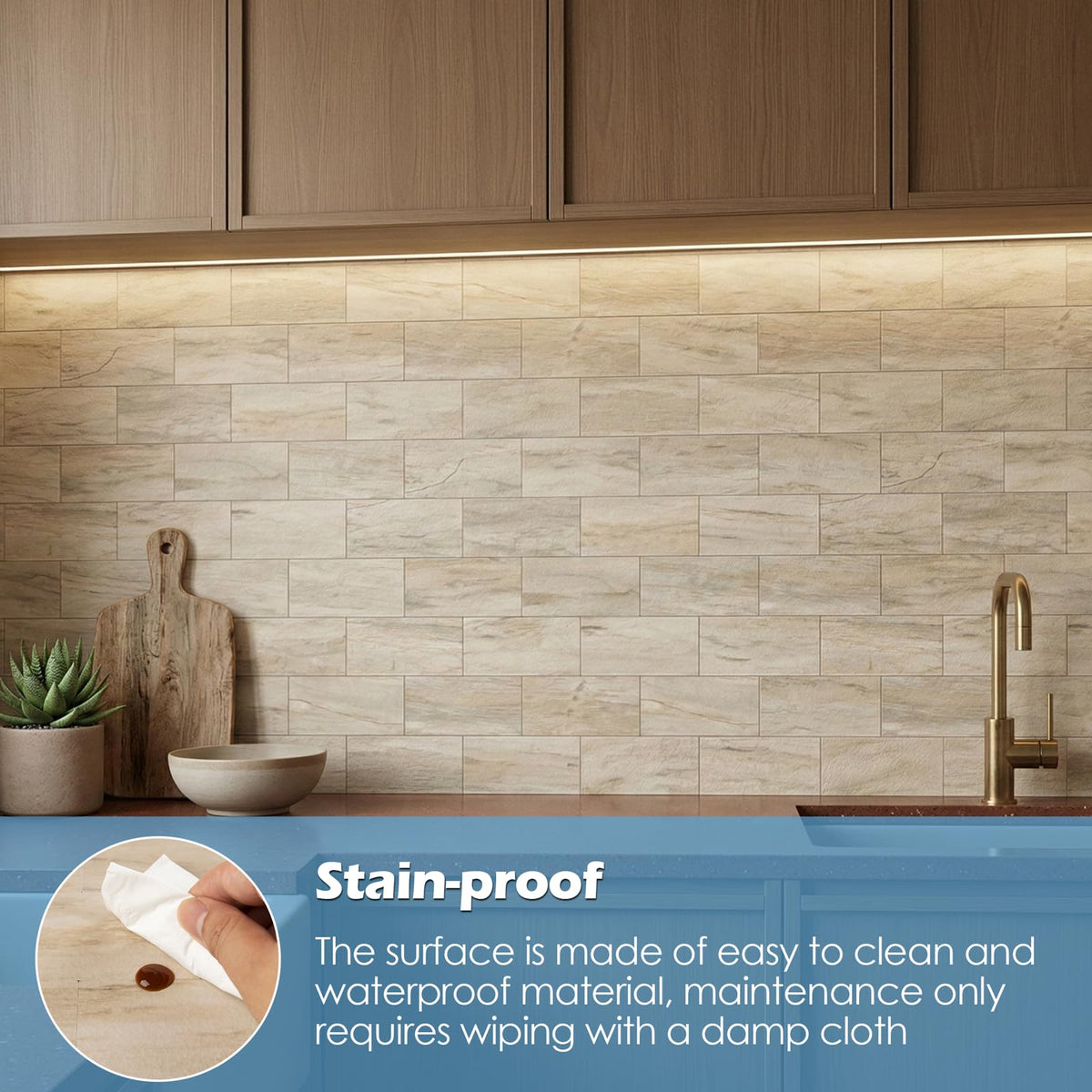 OYASIMI 10-sheet Slate Beige Peel and Stick Backsplash, 12’’Ceramic Look Subway Tile, Waterproof Peel and Stick Wall Tiles for Kitchen and Bathrrom