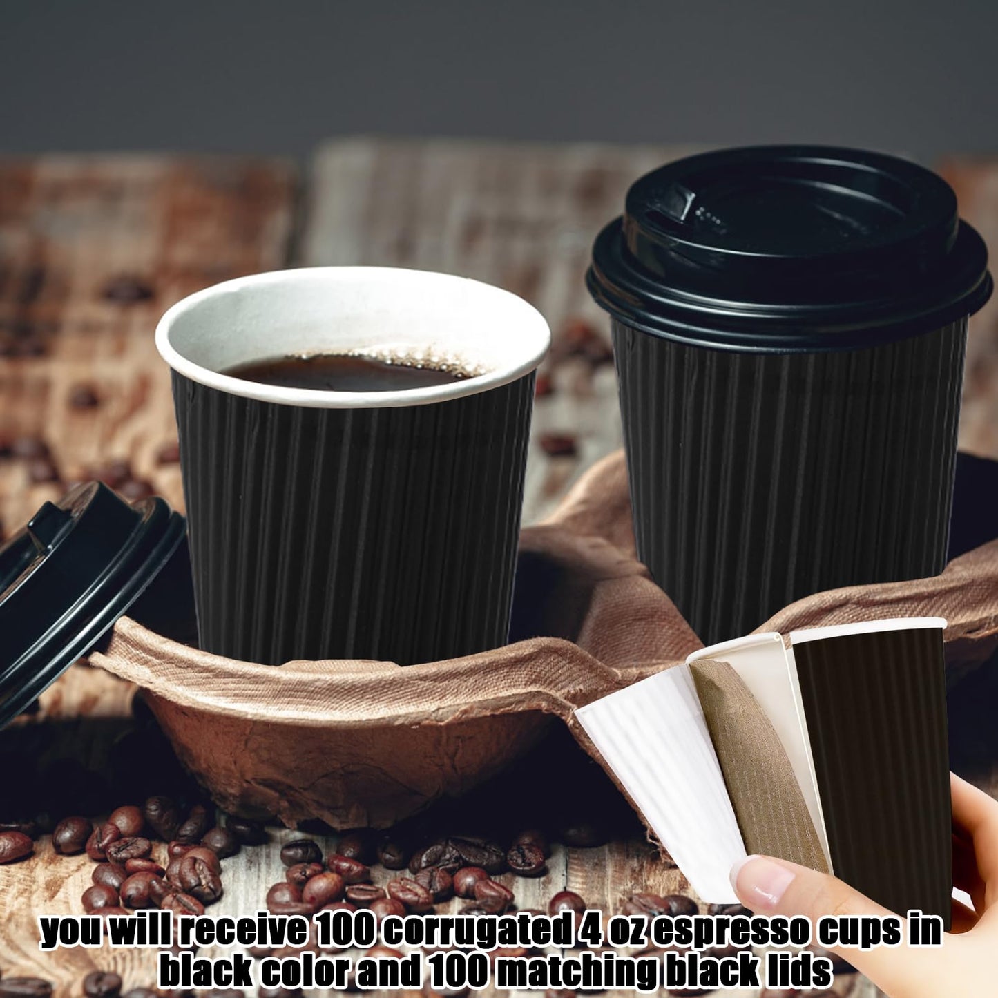 100 Pcs 4oz Paper Espresso Cups Ripple Wall Hot Cups For Coffee Disposable Coffee Cup Paper Hot/Cold Drinking Cups for Party, Picnic, Travel and Events