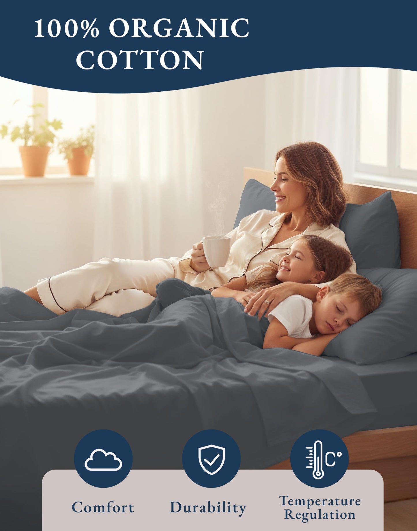 Lane Linen 100% Organic Cotton Queen Sheet Set, 4-Piece Percale Bed Sheets for Queen Bed - Soft, Breathable, Hypoallergenic, Deep Pocket Fits Mattress Up to 15",Hotel Quality Sheets - Charcoal