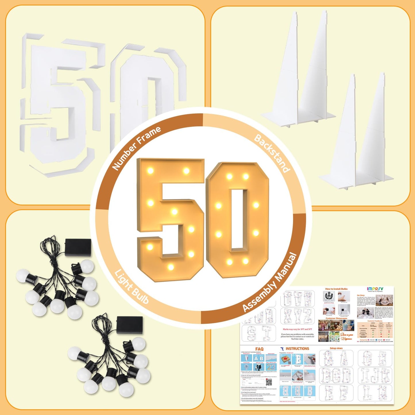 imprsv Large 50th Birthday Decorations for Women Men, 3FT Marquee Numbers 50 for Party Decor