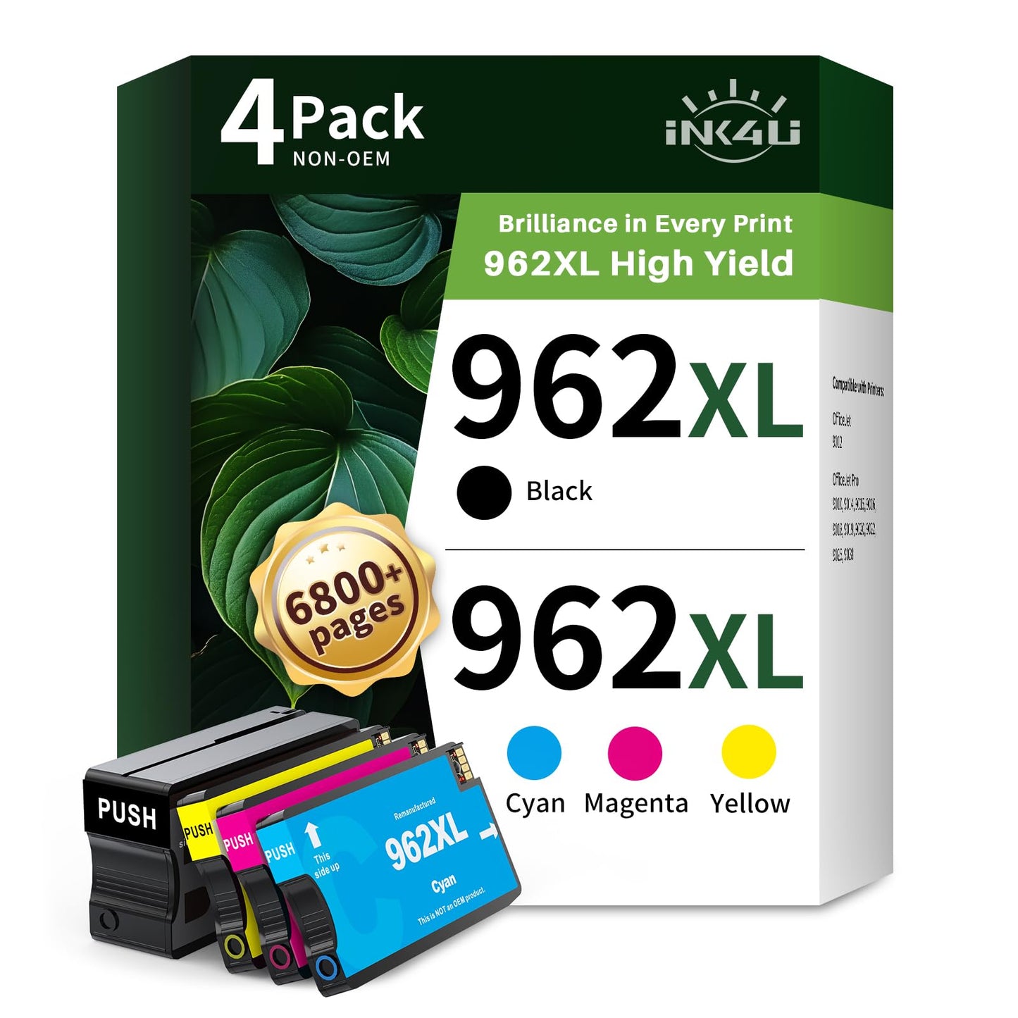 962XL Ink Cartridges for HP Printers Compatible Replacement for HP 962XL Ink Cartridges Combo Pack to Work for HP Officejet Pro 9015 9010 9018 9020 9022 9025 Printer (High Yield, 4 Pack)