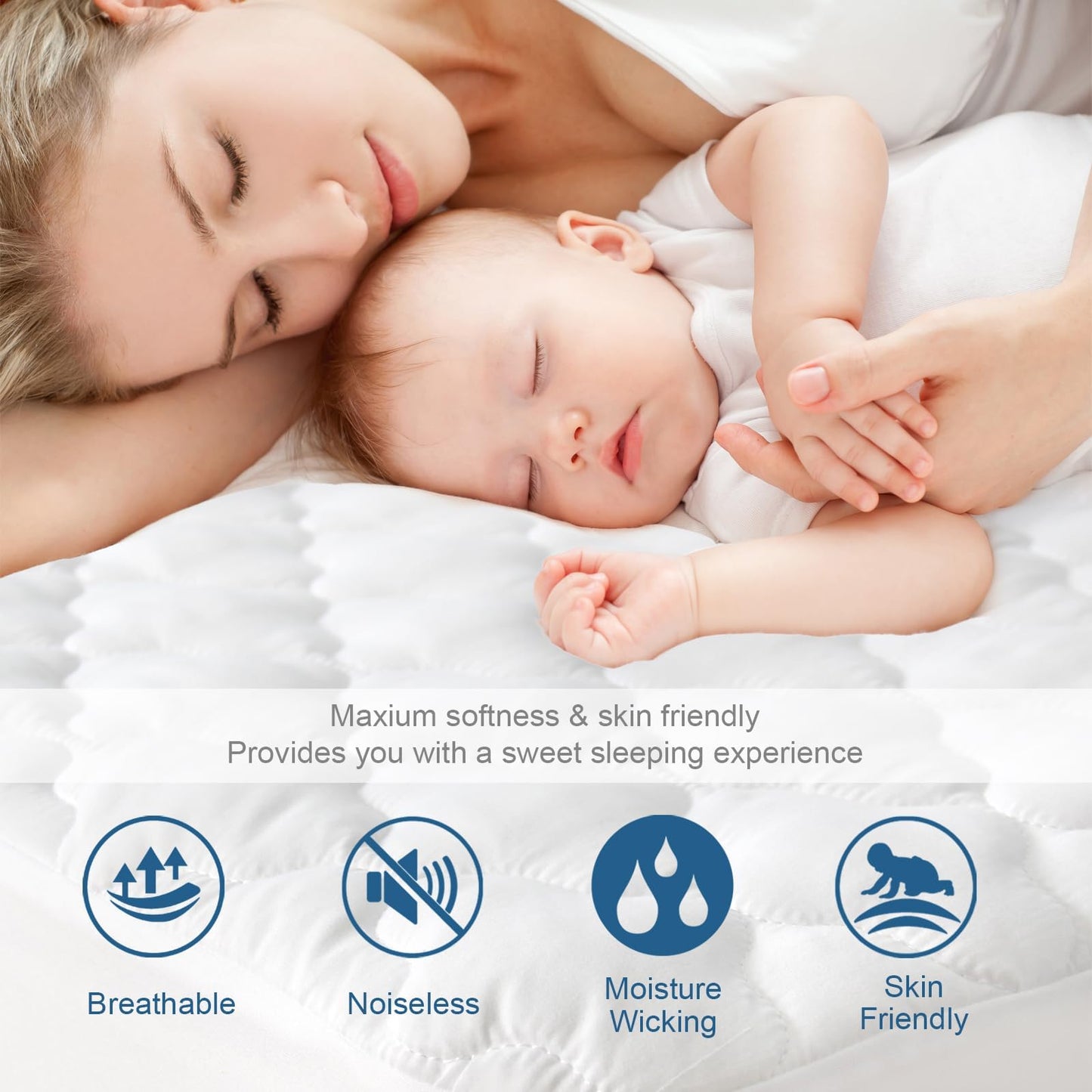 2 Pack Twin XL Mattress Protector Waterproof, Breathable & Noiseless Queen Twin XL Mattress Pad Cover Quilted Fitted with Deep Pocket up to 14" Depth (39"x 80"), Breathable, Noiseless, Washable, White