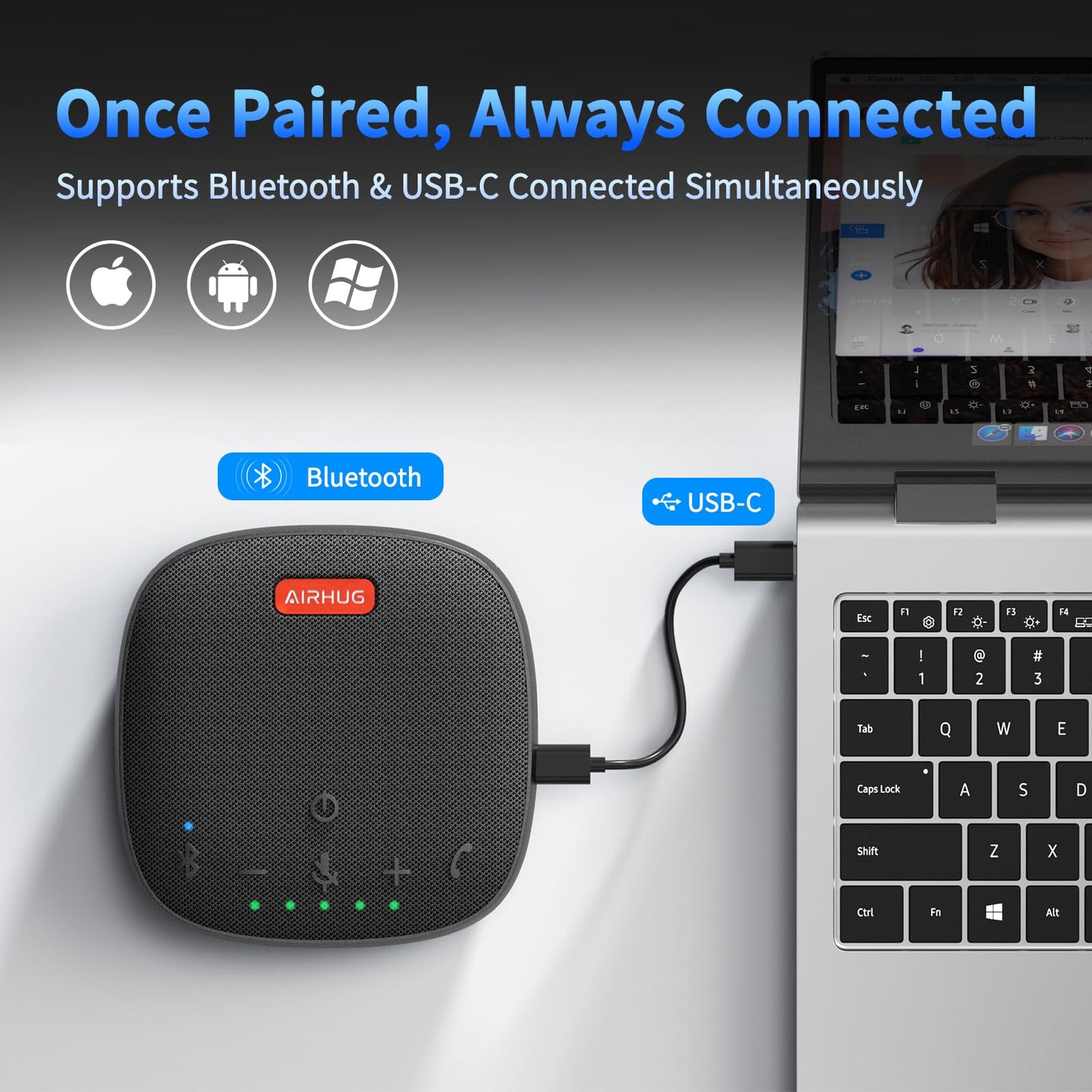 Bluetooth Speakerphone,Conference Speaker with Microphone for Home Office,Advanced Noise Reduction Algorithm,USB-C Plug & Play,Compatible with Zoom,MS Team,Skype,Webex