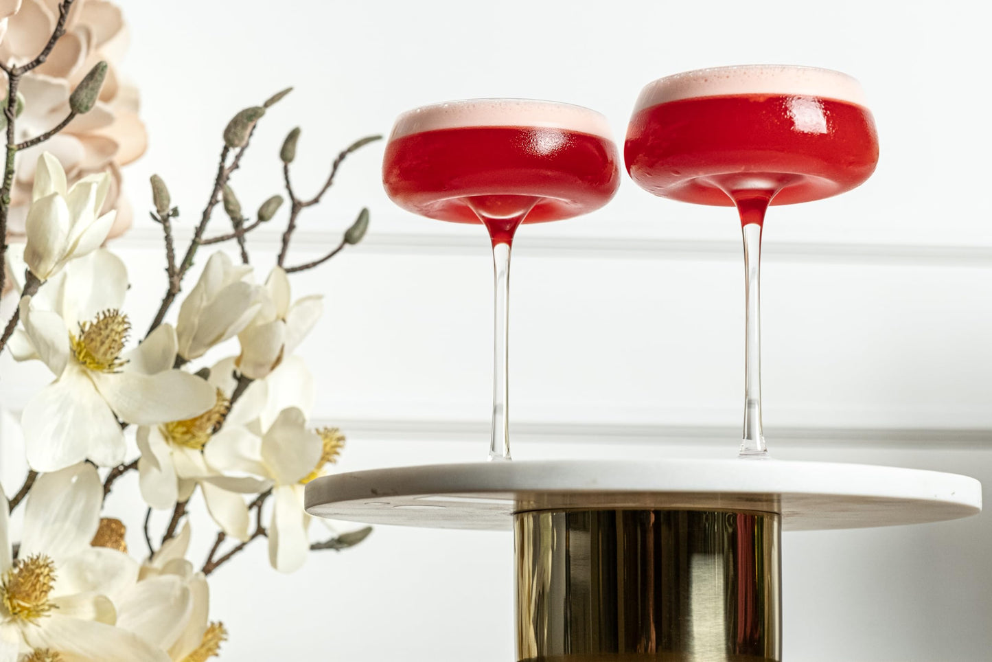 Crystal Cocktail and Champagne Coupette Glasses | Set of 4 | 9 oz Elegant Long Stemmed Coupe Glassware for Espresso Martini, Daiquiri, Cosmopolitan, Gimlet | Fancy Round Saucers