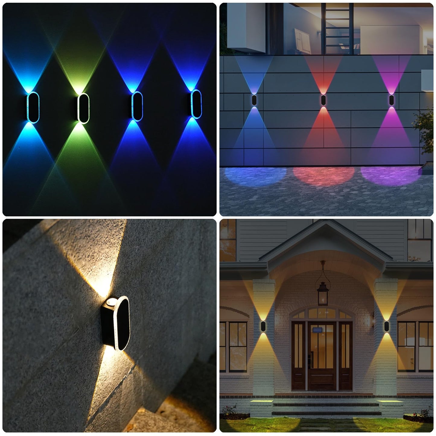 4 Pack Solar Fence Lights, RGBW 8-Color Changing Waterproof Top and Bottom Lighting Wall for Landscape/Fence/Patio/Wall/Garden Christmas Solar Lights (2 Installation Modes)
