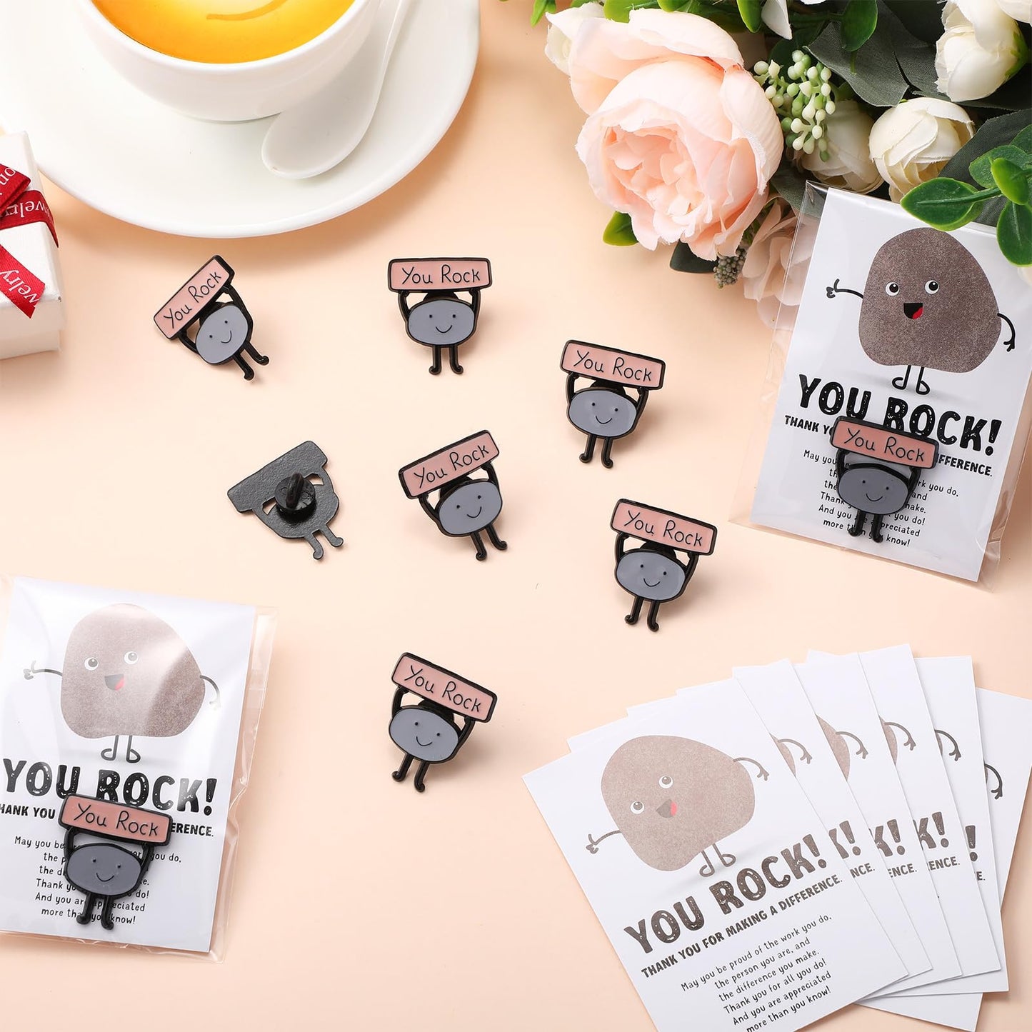 Zeyune You Rock Enamel Pins Employee Appreciation Gifts Bulk You Rock Gifts for Coworkers Office Staff Work Team Teacher Funny Employee of The Month Lapel Pin Thank Cards Bags, multicolor, 2.76 x 4.72
