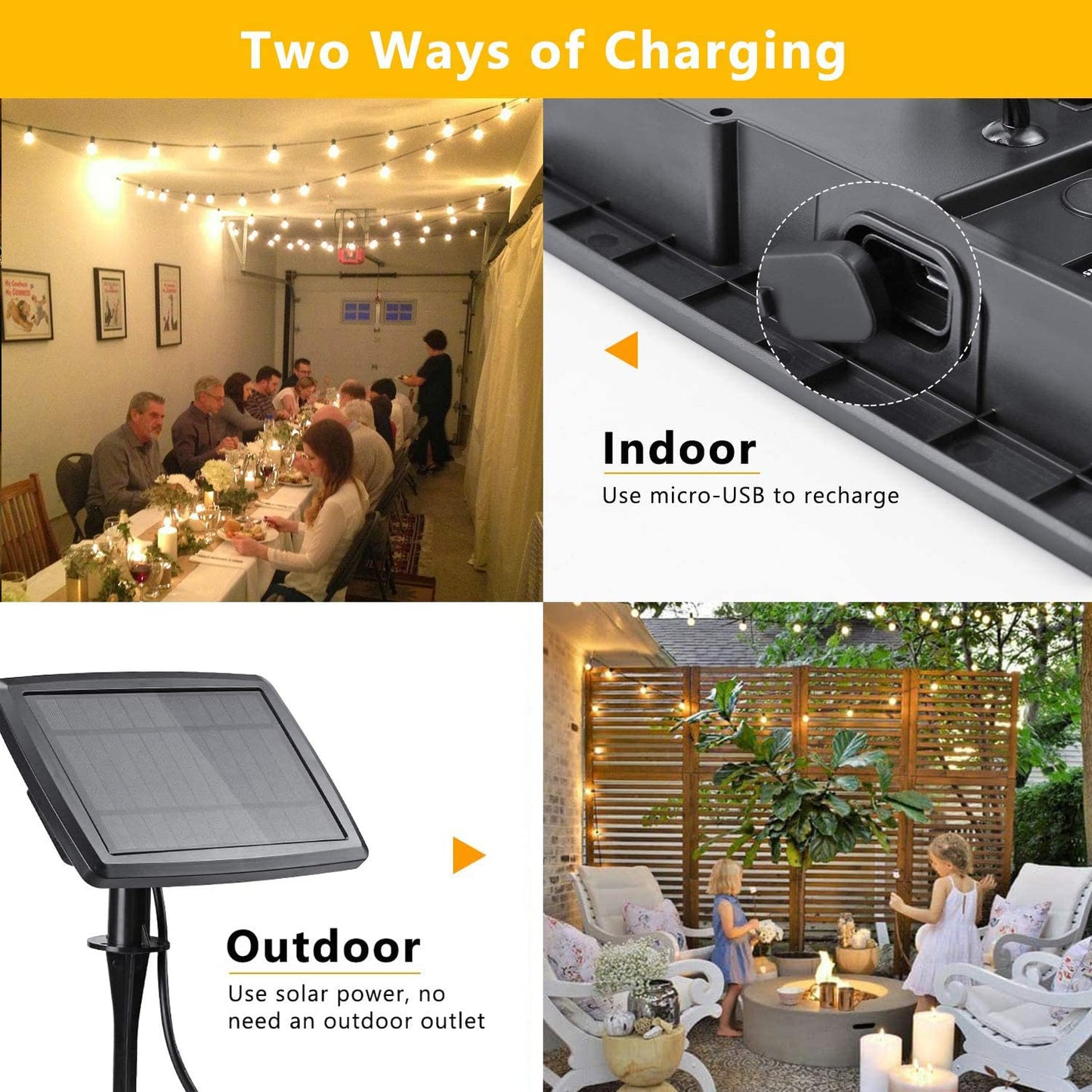 Joomer Solar String Lights Outdoor 60FT, 25+2 LED G40 Patio String Lights Commercial Grade, Waterproof Shatterproof Hanging Solar Lights 4 Modes for Outside,Yard,Cafe,Gazebo,Bistro,Porch, 2700k E12