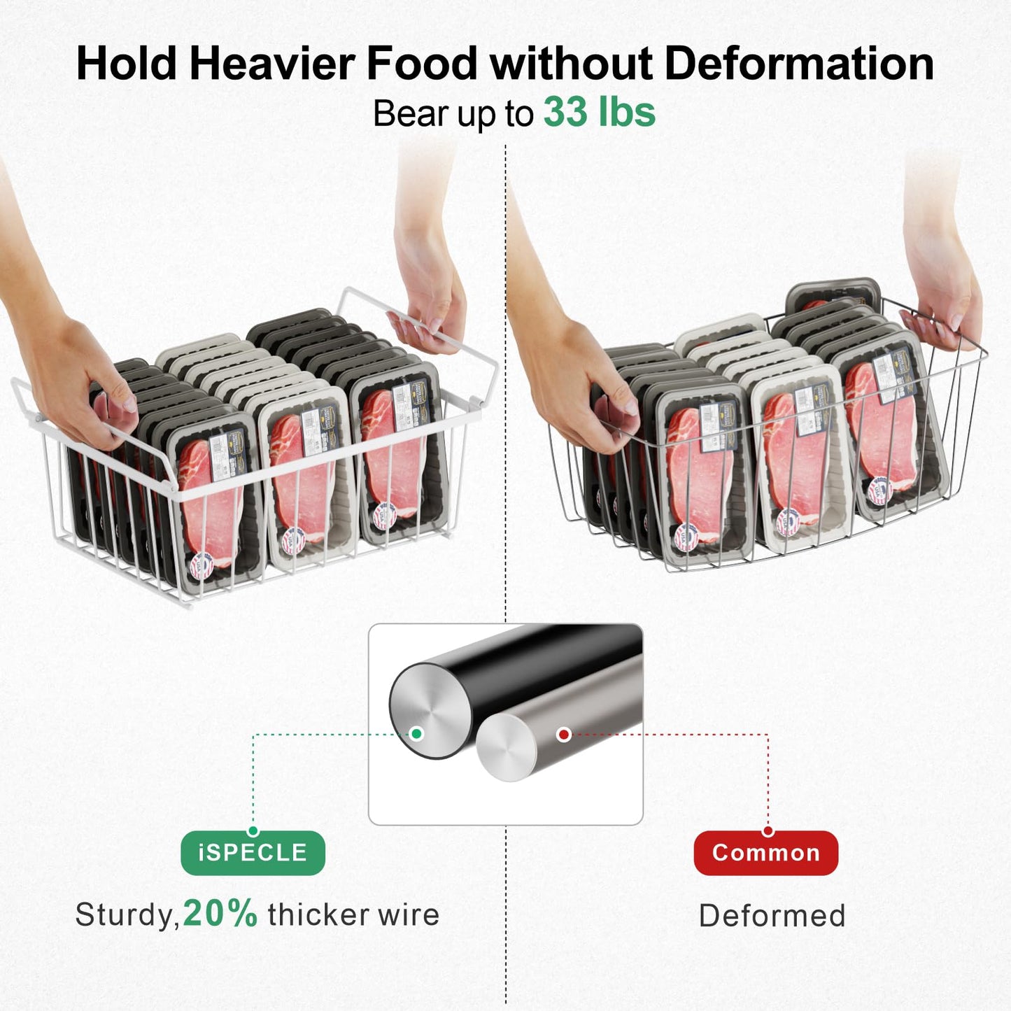 iSPECLE Freezer Organizer Bins- 4 Pack Stackable Freezer Baskets for 5 Cu.Ft Deep Freezer Sort Frozen Foods Chest Freezer Organizer with Handles Easily Get Food and Add Storage Space, White