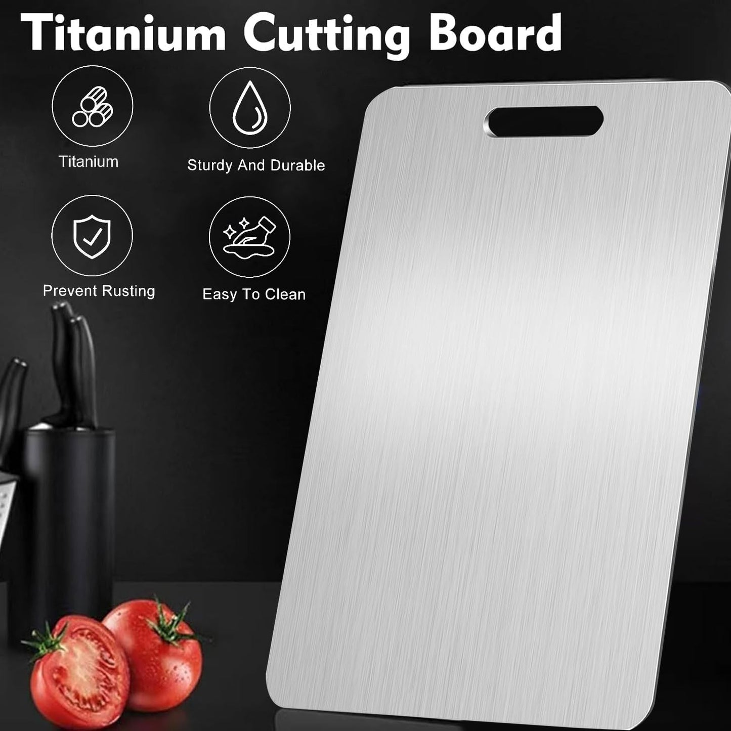 2PC Titanium Cutting Board for Kitchen,Katuchef 100% Pure Titanium Cutting Board,Double-Sided Food-Grade Metal Chopping Boards,Easy to Clean, Non-Stick & Odor-Resistant(S+L)