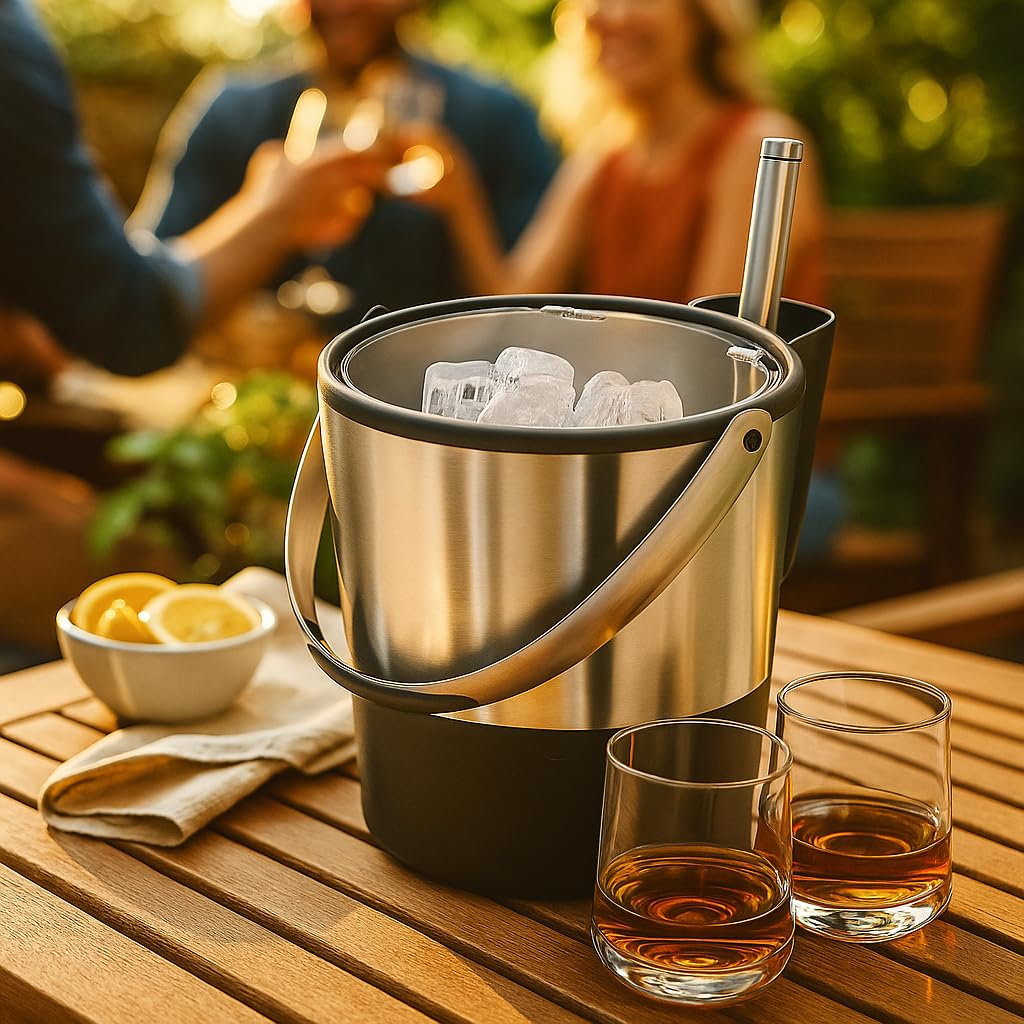 Oggi Double Wall Ice Bucket with Flip Lid and Stainless Ice Scoop, 4 Quart / 3.8 L