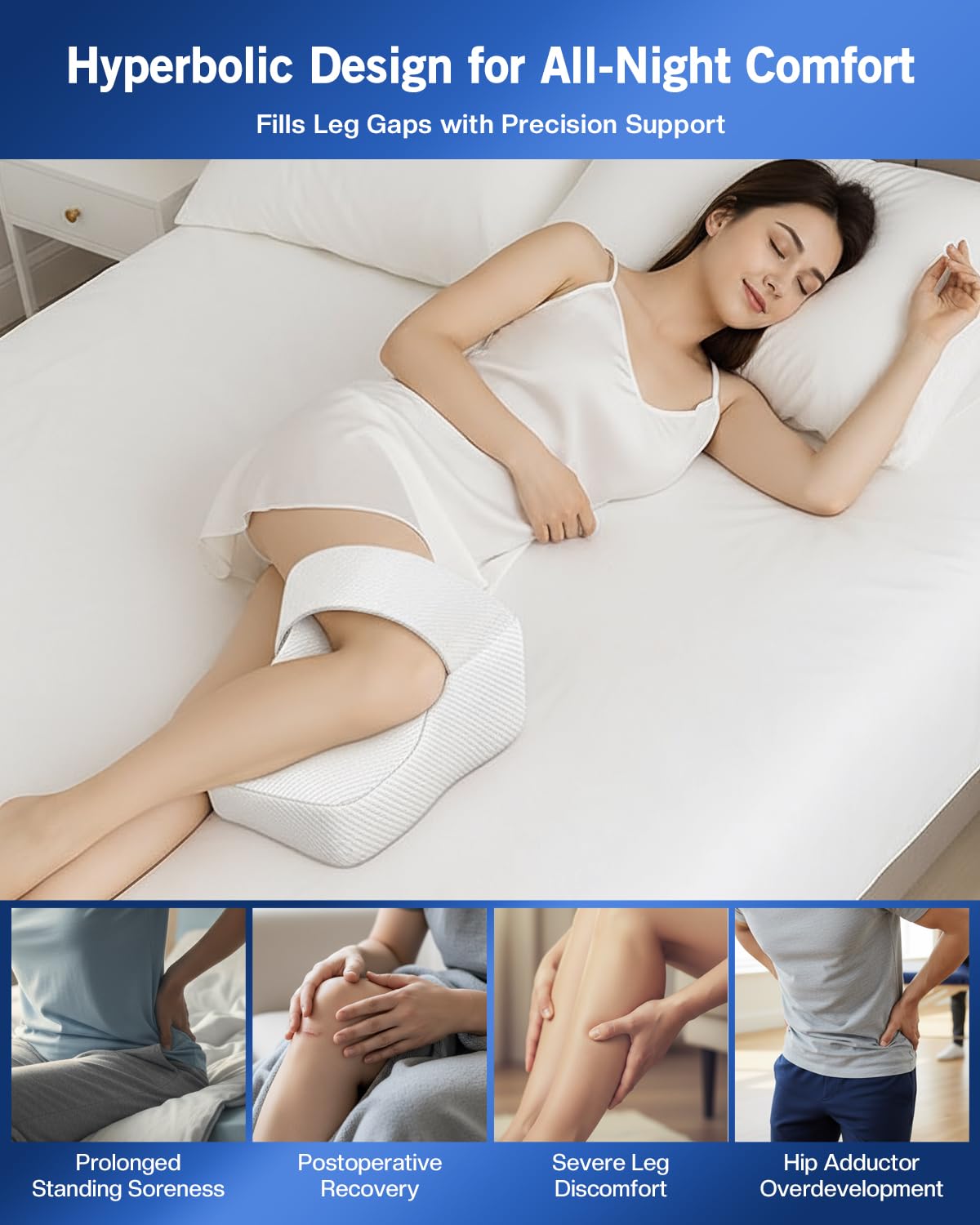 THOBEYA Knee Pillow for Side Sleepers, Leg Pillow for Hip Pain Relief & Spine Alignment, Memory Foam Pillow Between Knees with Adjustable Strap, Relief for Back, Sciatica, Joints