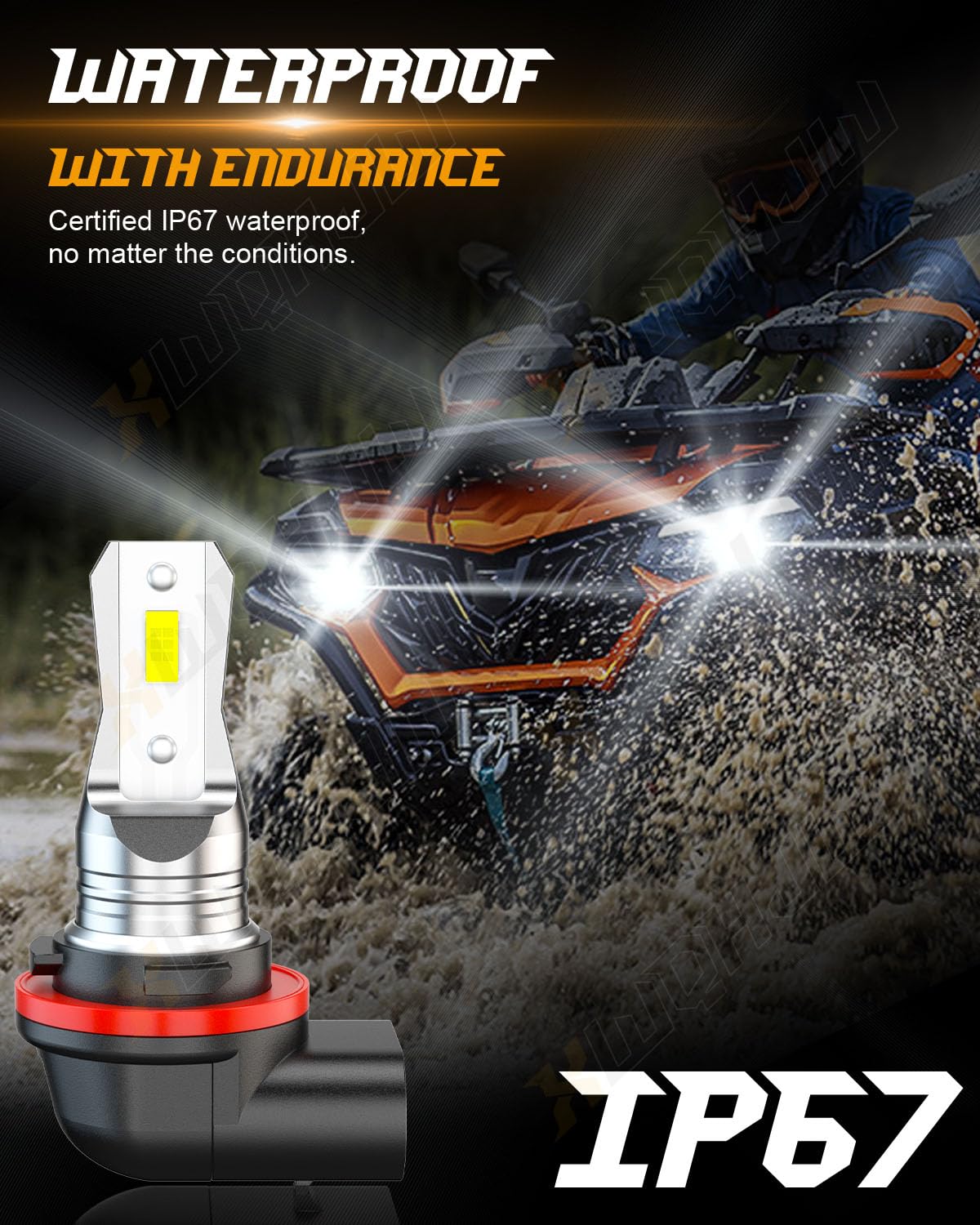 2 PCS HR3 LED Bulbs, For 34901-A21 92069-0019 34901HR3A21 ATV UTV Motorcycle Headlights High or Low Beam Fog Light DRL, 12PCS 3570 LED Chips, 6000K White Super bright, Halogen Replacement