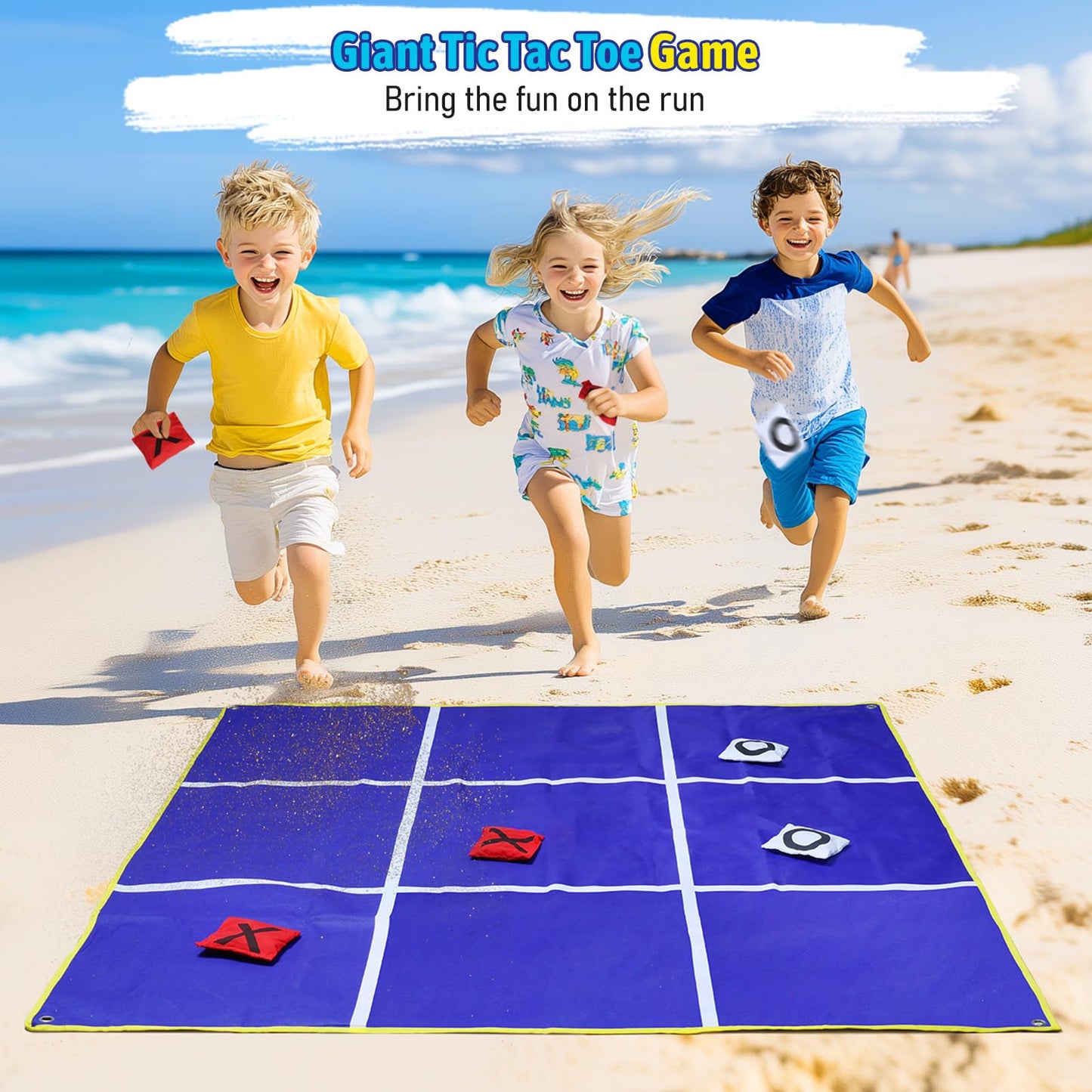 2-in-1 Outdoor Giant Tic Tac Toe Bean Bag Toss Games for Kids Adults 4.5Ft Double-Sided Large Outside Lawn Yard Backyard Carnival Field Day Beach Picnic Camping Birthday Party Family Reunion Lawn Game