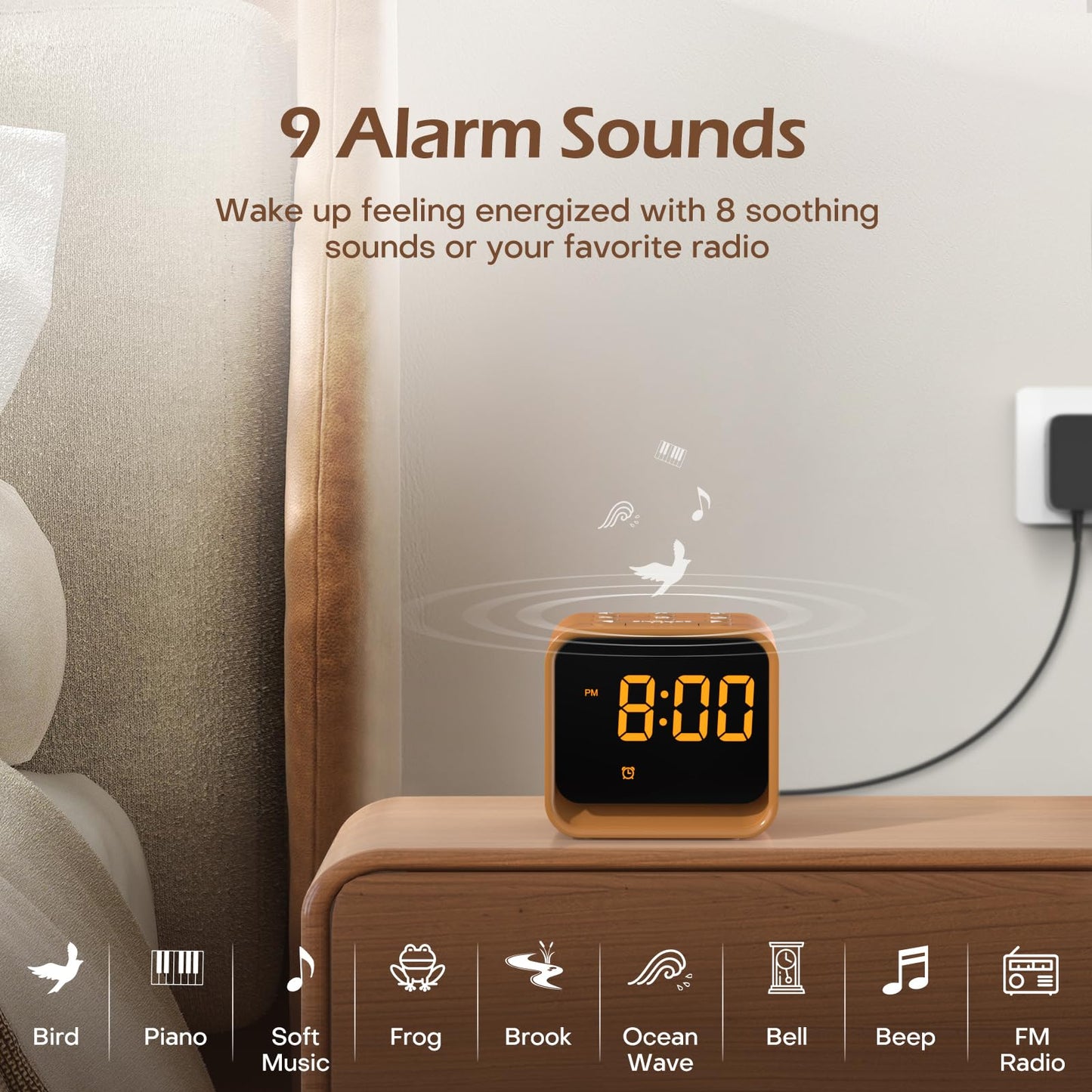 REACHER Digital Alarm Clock Radio for Bedrooms with Sleep Sound Machine, 7 Color Night Light, 0-100% Dimmer, Snooze, FM Radio with Auto-Off Timer for Bedside