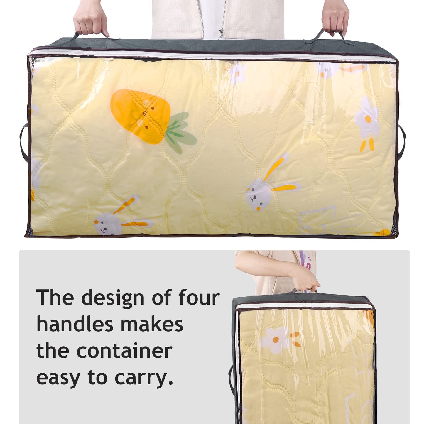 90L Under Bed Storage Containers 6 Pack Underbed Closet Storage Organizer System Moving Bags with Clear Window and Reinforced Handles for Bedding Pillows Blanket Clothes Wardrobe Bedroom