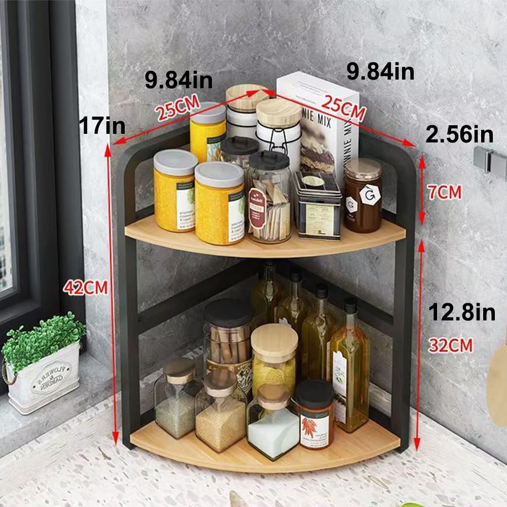 Hbluefat Desktop Corner Organizer Shelf, Desk Wood Storage Bookshelff, Mini Countertop Bookcase, Multi-Unit Counter Stand Rack for for Small Spaces, Home Office, Kitchen, Bathroom (Wood+Black)