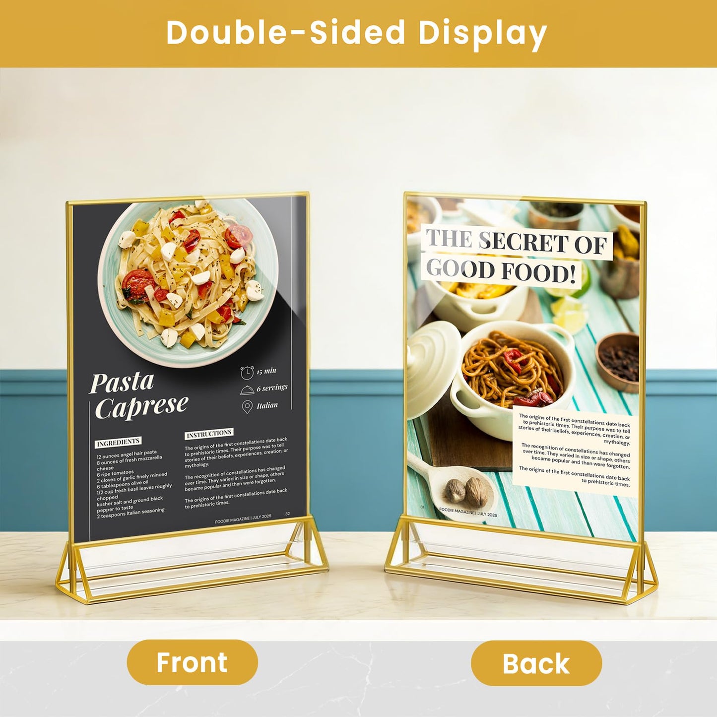 6 Pack Acrylic Gold Sign Holder, 8.5 x 11 Inch Clear Double Sided Picture Frame, Table Menu Display Stand Flyer Holder for Table Numbers, Photos, Restaurant, Wedding, Office (8.5 x 11 Inch)