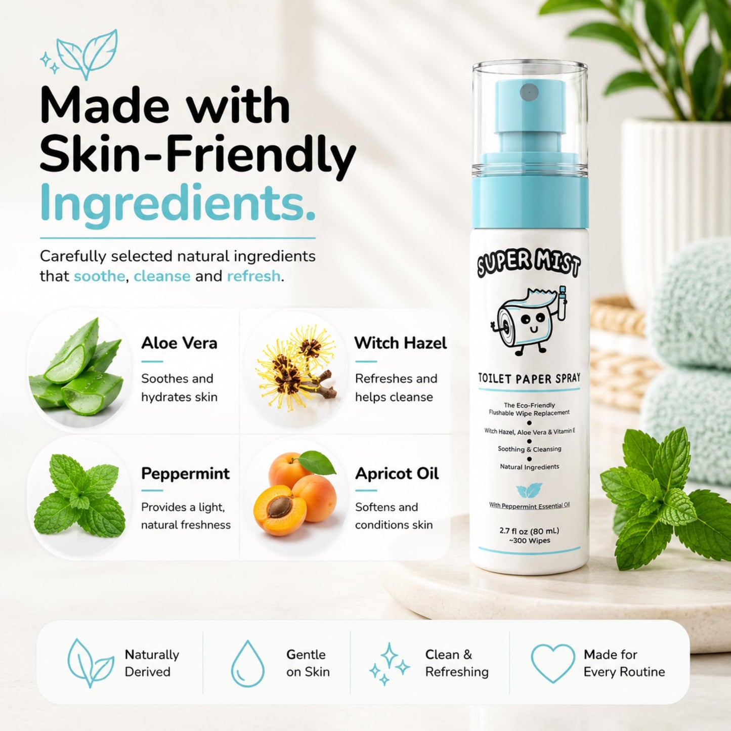 Super Mist Toilet Paper Spray Refill (500mL) – Upgrade Toilet Paper for a Fresher, Cleaner Feel | A Better Hygiene Experience | Soothing Witch Hazel & Aloe Formula | Refills 6+ Bottles