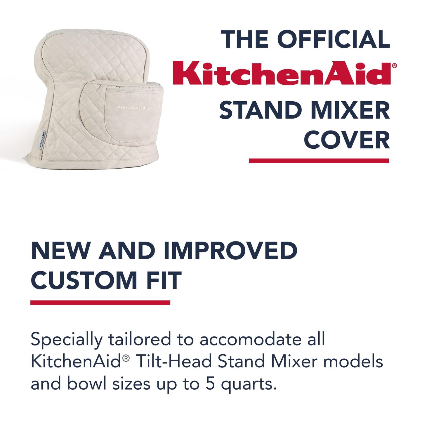 KITCHENAID Fitted Tilt-Head Stand Mixer Cover with Storage Pocket, Quilted 100% Cotton,14.4"x18"x10", Milkshake
