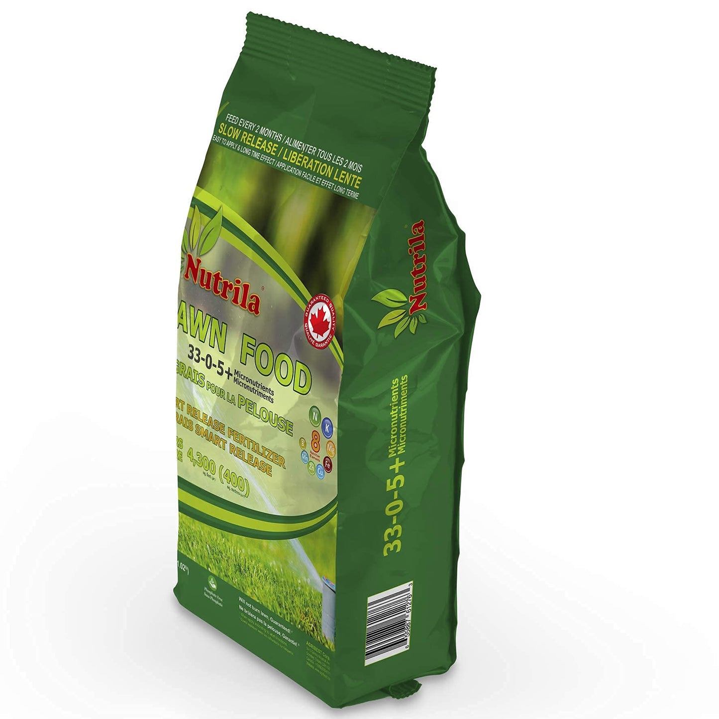 Nutrila 33-0-5 + Iron and 5 More Micronutrients Fertilizer, Slow Release and Money Saver Lawn Food for Spring & Summer, Covers 4,300sqf (5kg) (11 lb)