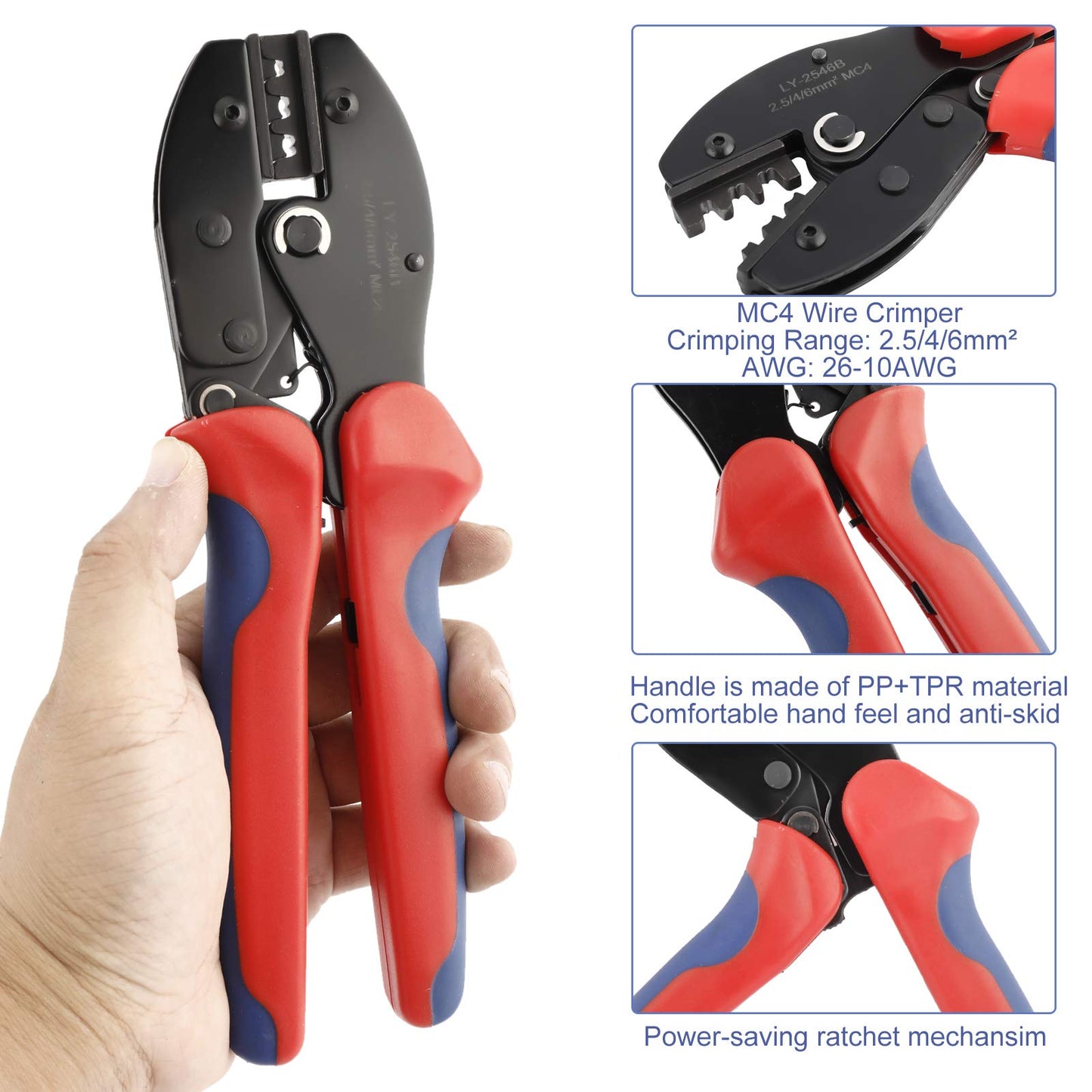 Solar Crimping Tools Kit for 2.5/4.0/6.0mm² Solar Panel PV Cable 26-10AWG,12 Pairs of Male Female Solar Connectors, 1 Pair Solar Spanners and 1 Wire Crimper