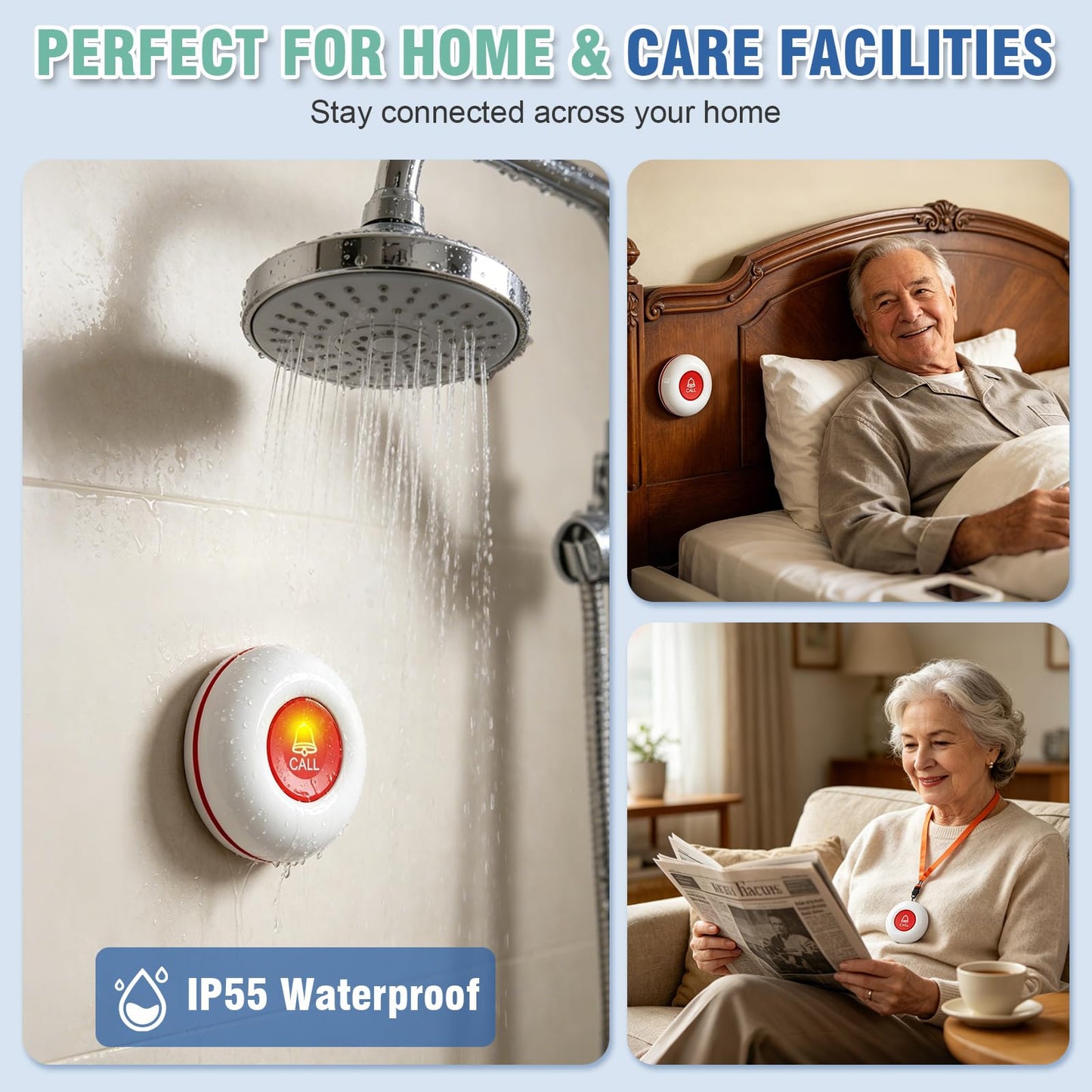 DAYTECH Wireless Caregiver Pager Emergency Call Button for Seniors Portable Call Bell with 500Ft+ Range and Vibration Alert, 1 Rechargeable Receiver 1 Alert Button