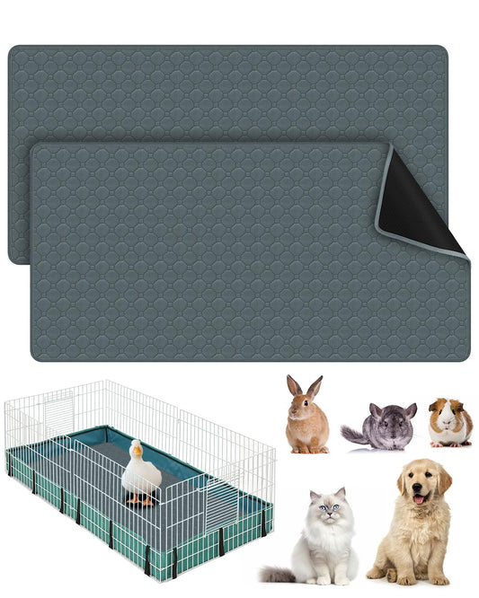 Bissap 2 Packs Guinea Pig Cage Liners, 47''X24'' Washable Guinea Pig Pee Pads Non Slip Reusable Fast and Super Absorbent Bedding for Small Animals Rabbit Hamster Chinchillas Rat - Grey