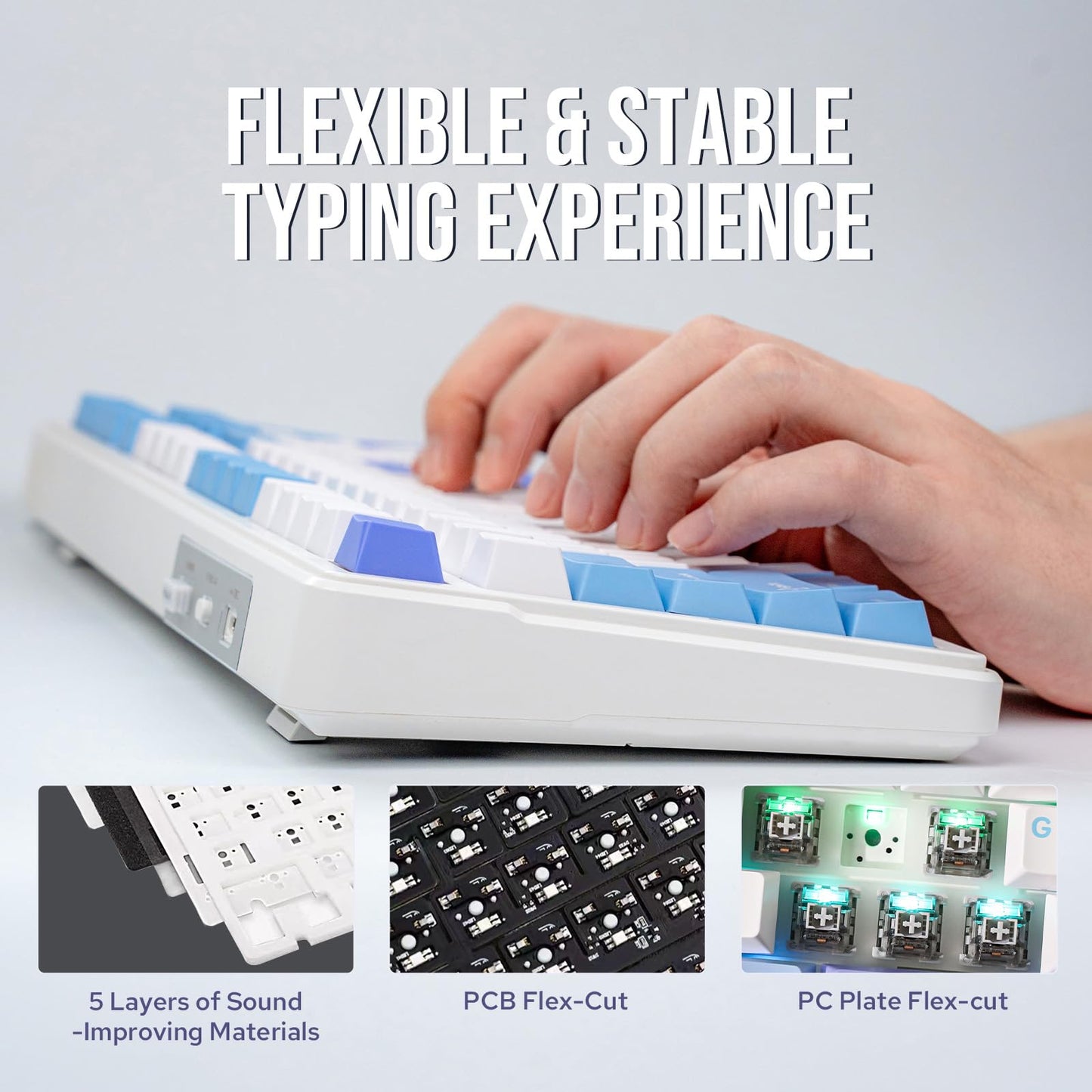 EPOMAKER x Aula F99 Wireless Mechanical Keyboard, Hot Swappable Gasket Custom Gaming Keyboard with Five-Layer Padding, Bluetooth/2.4GHz/USB-C, 8000mAh Battery (White Light Blue, Nimbus V3 Switch)