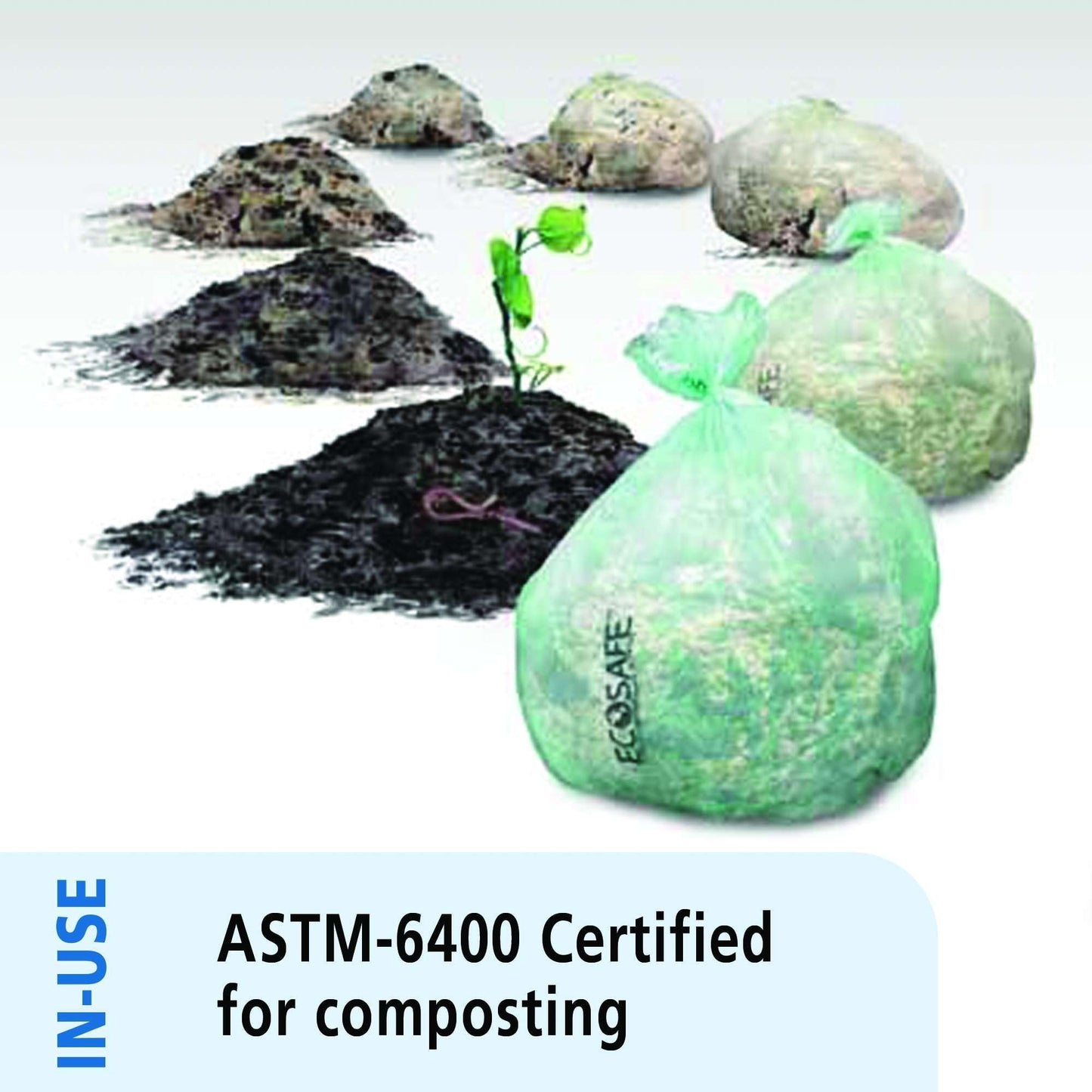 Stout EcoSafe-6400 Compostable Bags,0.85 Milliliters, 33 x 48, Green, 50/Carton (E3348E85)