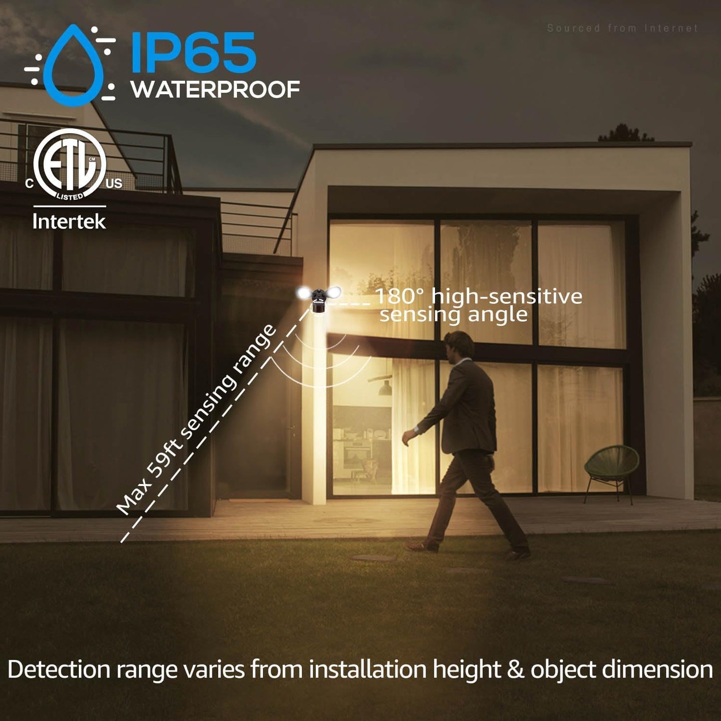 Arclite 20W Dual-Head LED Outdoor Security Light, Motion Sensor, 3 Work Modes, 120W Halogen Equivalent, 5000K Daylight, 1800 Lumens Floodlight, for Entryways, Patios, Decks, Stairs (Brown)