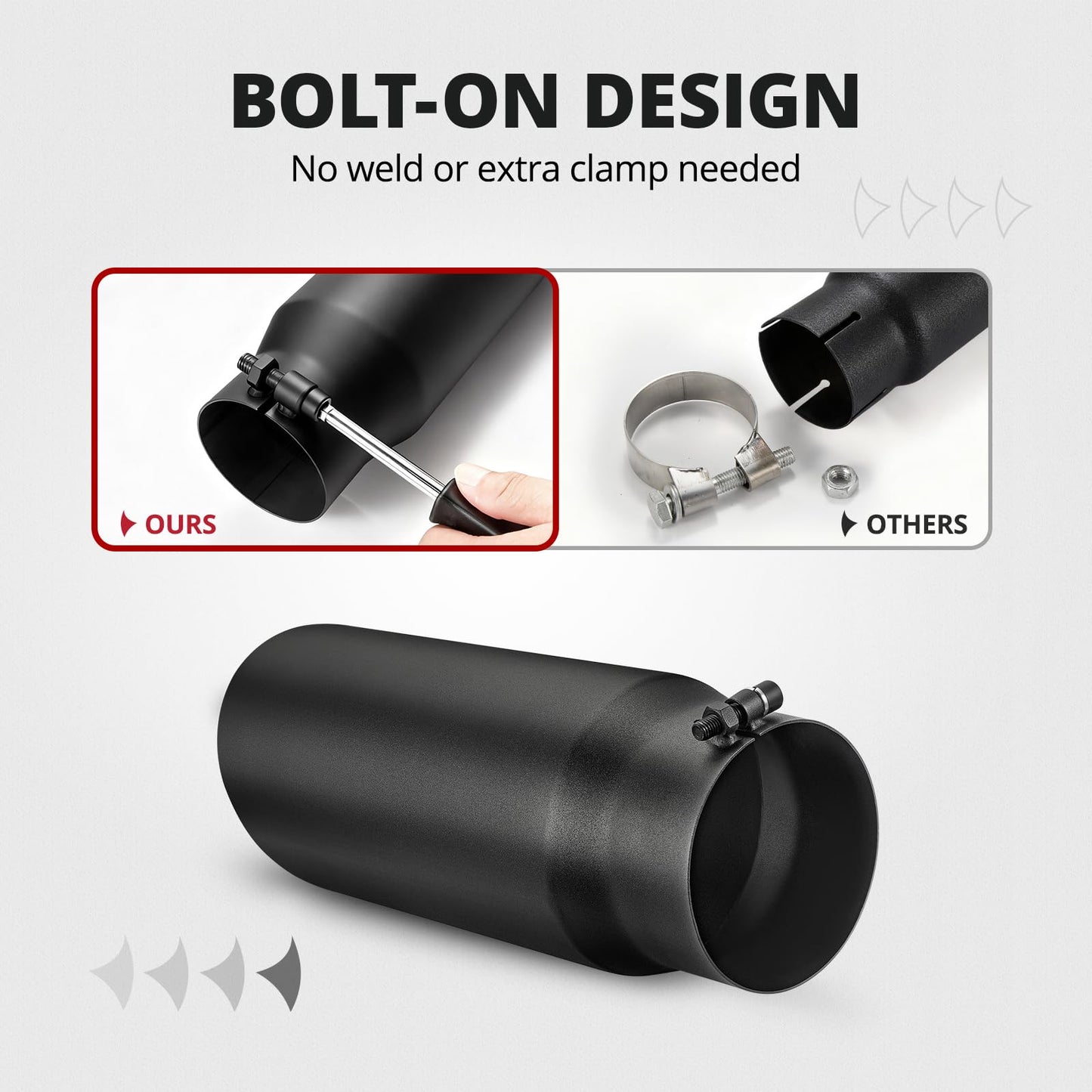 EVIL ENERGY Exhaust Tip 5" Inlet 6" Outlet 15" Length, Universal Bolt-On Black Powder Coated 201 Stainless Steel Tip for Diesel Trucks