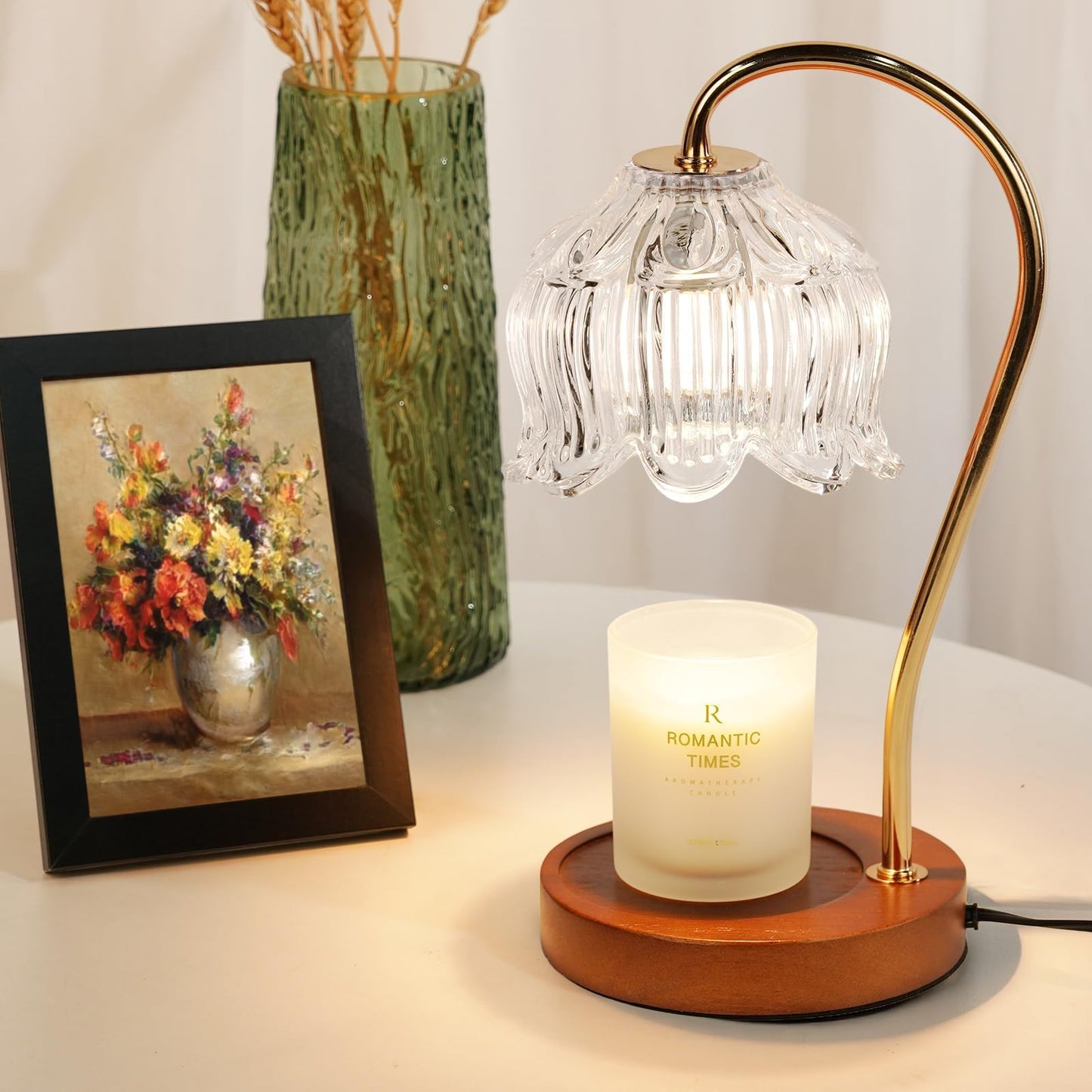 Crystal Candle Warmer Lamp with Timer Dimmer, Flower Candle lamp Warmer, 2 Bulbs, Wax Melter Warmer for Jar Scented Candles, Mothers Day Birthday Gifts Ideas for Women Mom