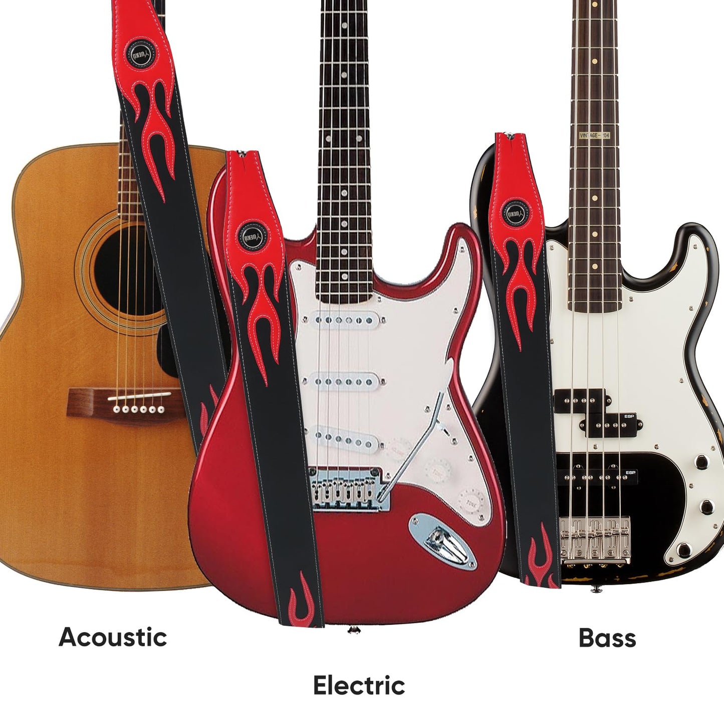 YUEKO Personality Leather Red Flame Series Guitar Strap Strap For Guitar Bass Guitar Accessories(A5-Red Flame Black)…