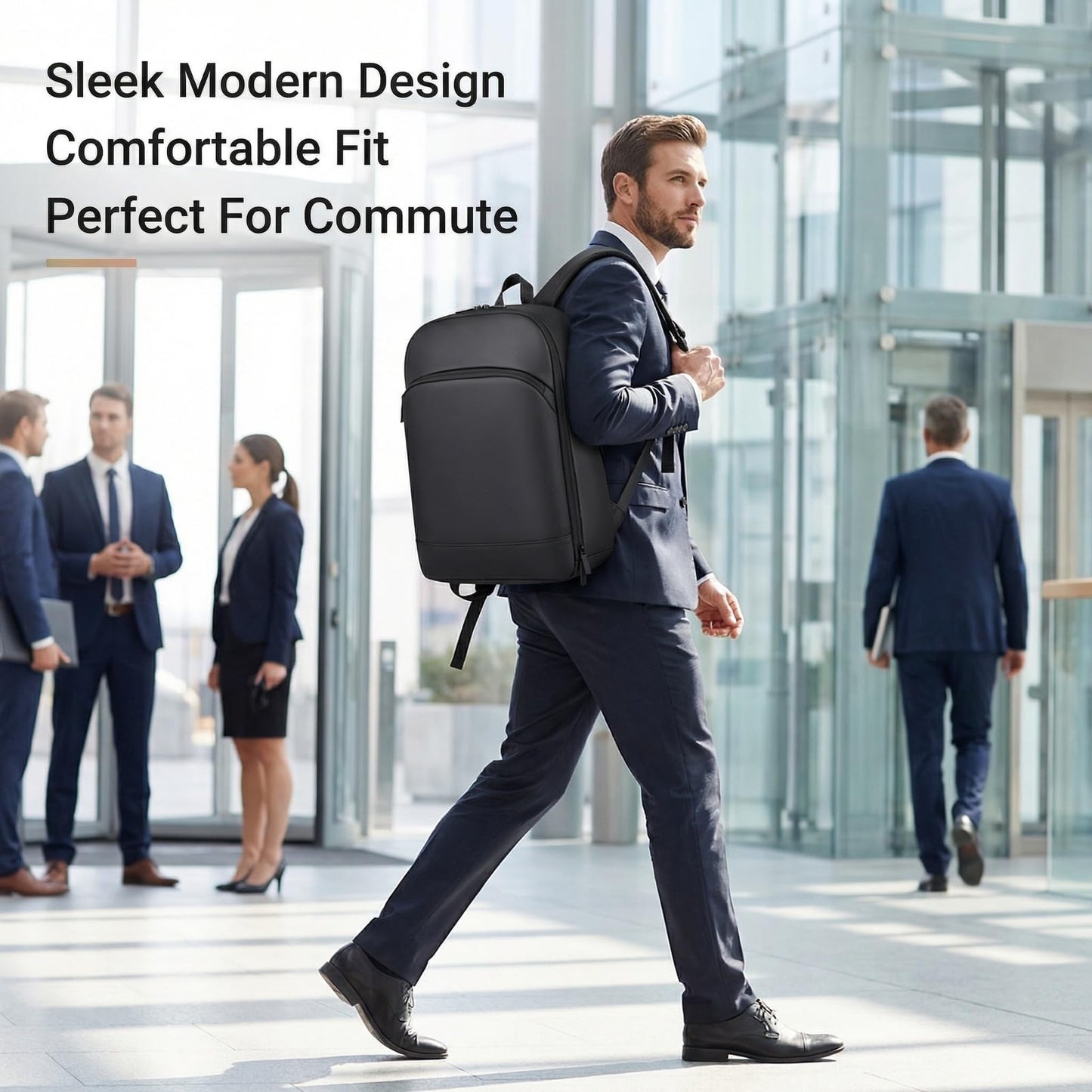 Expandable Laptop Backpack for Men, 15.6 Inch Business Computer Bag, Professional Backpack with Luggage Strap, Water-Resistant Daypack for Office, Travel & Commute (Black)