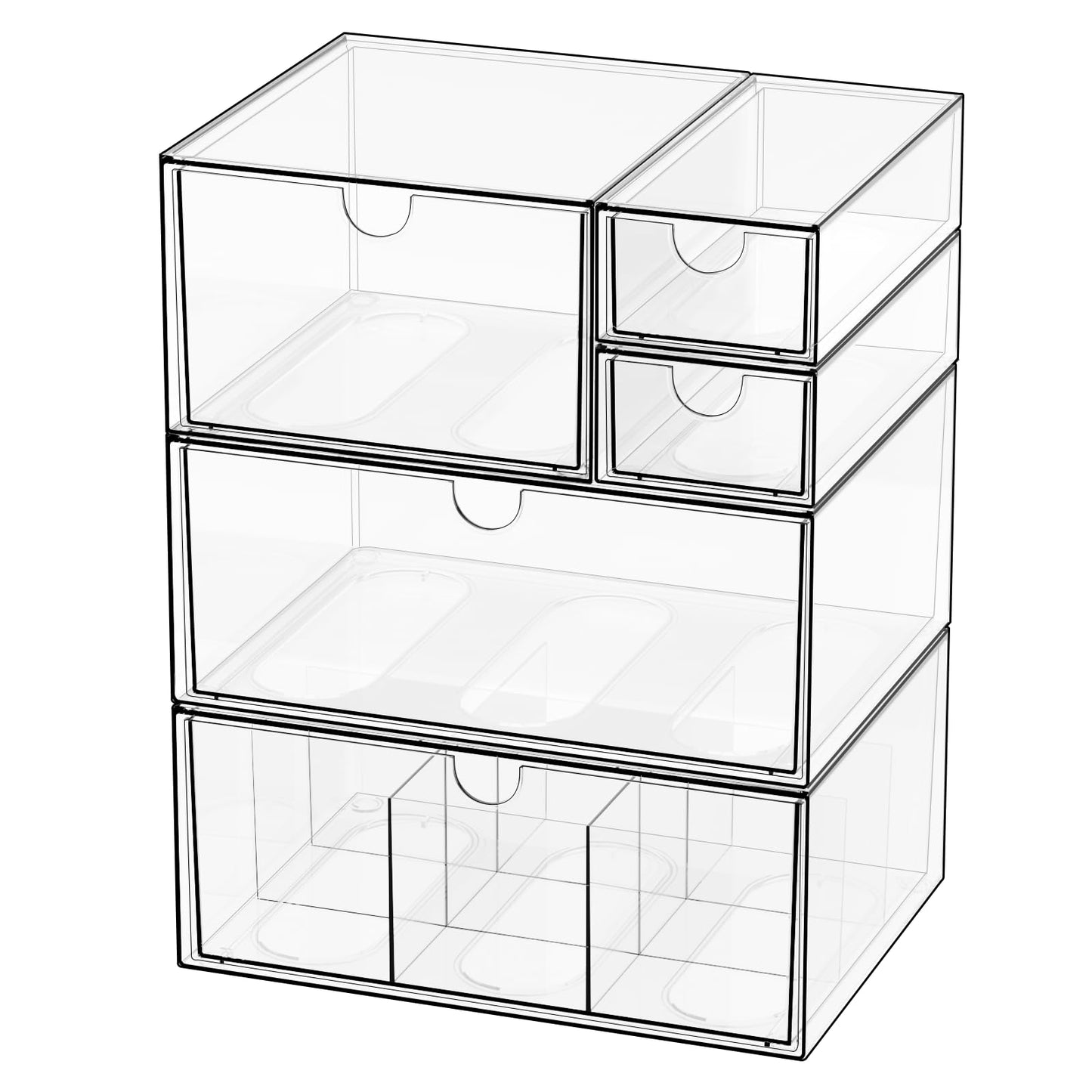 Yashong Desk Organizer Set, Clear Stackable Dustproof Storage Boxes for Desktop, Office, DIY Craft & Vertical Space Saving, Perfect for Makeup, Stationery, Jewelry Organization (5 Drawer)