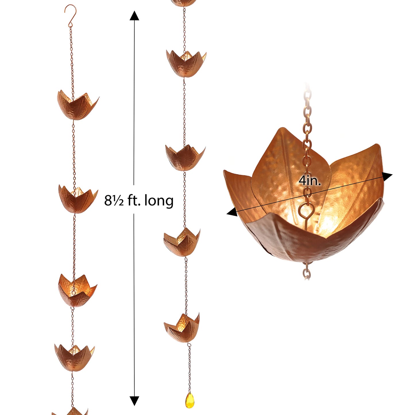 Trademark Innovations Copper Colored Flower Rain Chain for Gutters and Downspouts