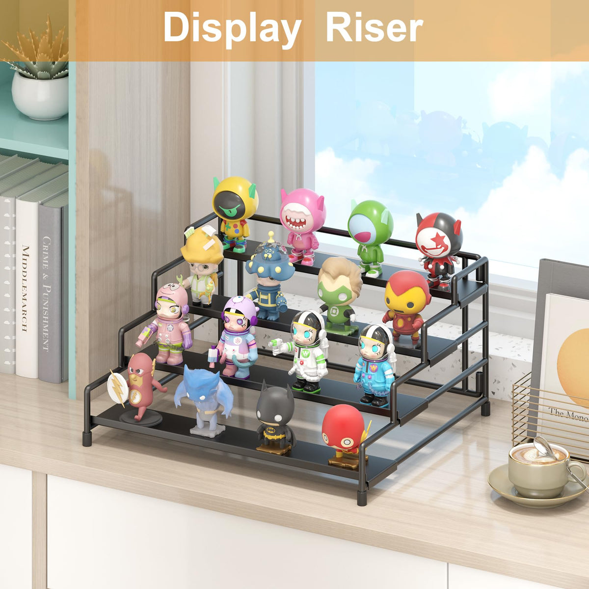 RUILALIFE 4-Tier-Spice-Rack-Organizer-for-Cabinet, Adjustable Depth Spice Holder Shelf For Countertop Pantry Cupboard, Metal Tiered Seasoning Organizer,Display Shelf Riser