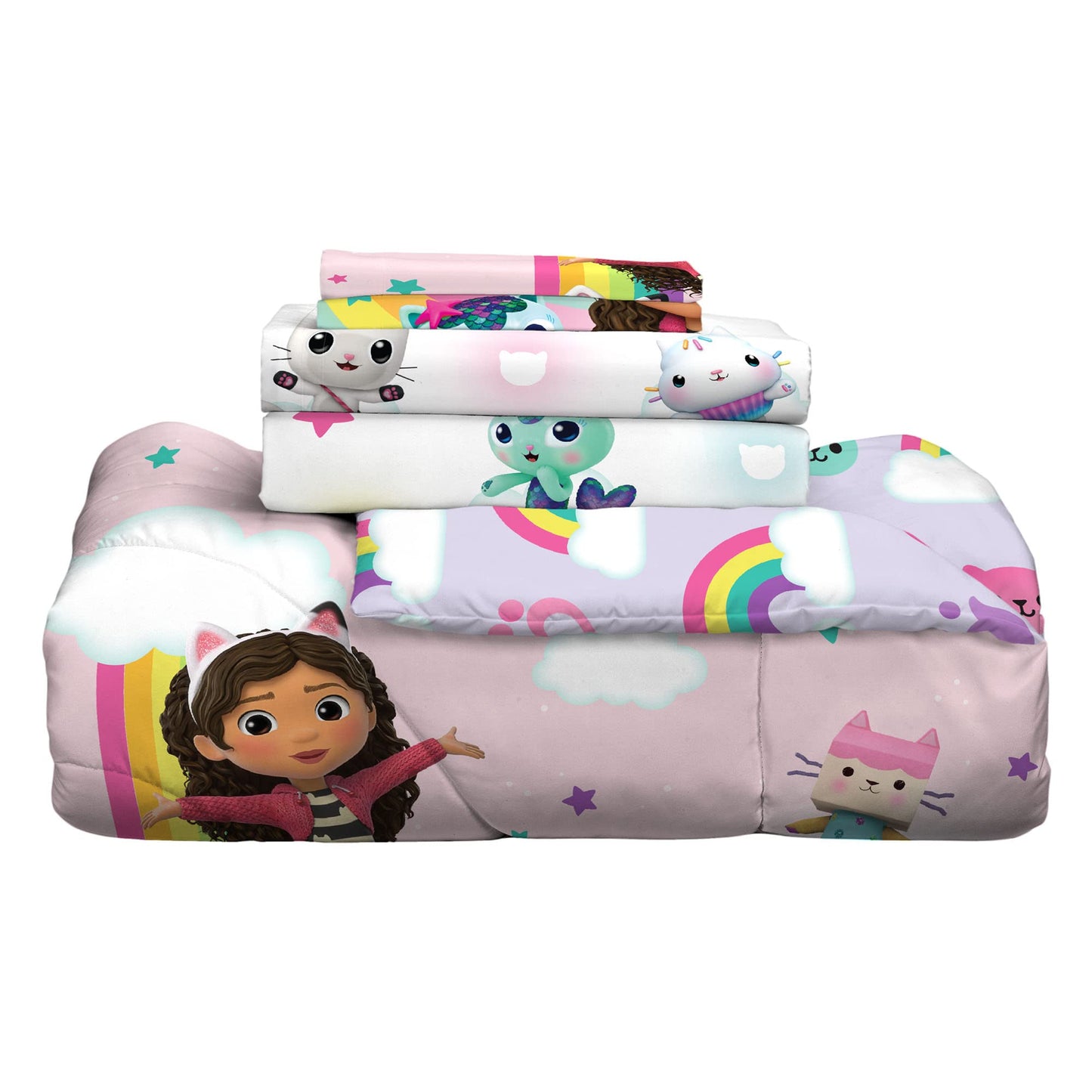 Gabby's Dollhouse Kids Bedding Super Soft Comforter and Sheet Set with Sham, 7 Piece Full Size, (Official) DreamWorks Product by Franco