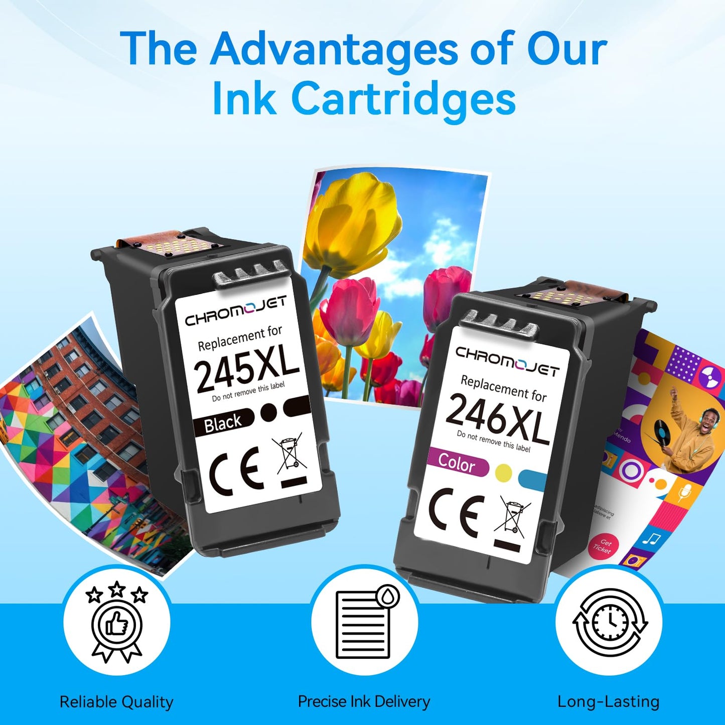 Chromojet 245XL 246XL Combo Pack Compatible for Canon Ink 245 246 PG245XL CL246XL,Compatible for Canon TS3420 Ink Cartridges fit for Pixma TS3120 MG2520 MX492 TR4520 TS202 MG2525 MG3022 MG2522 Printer