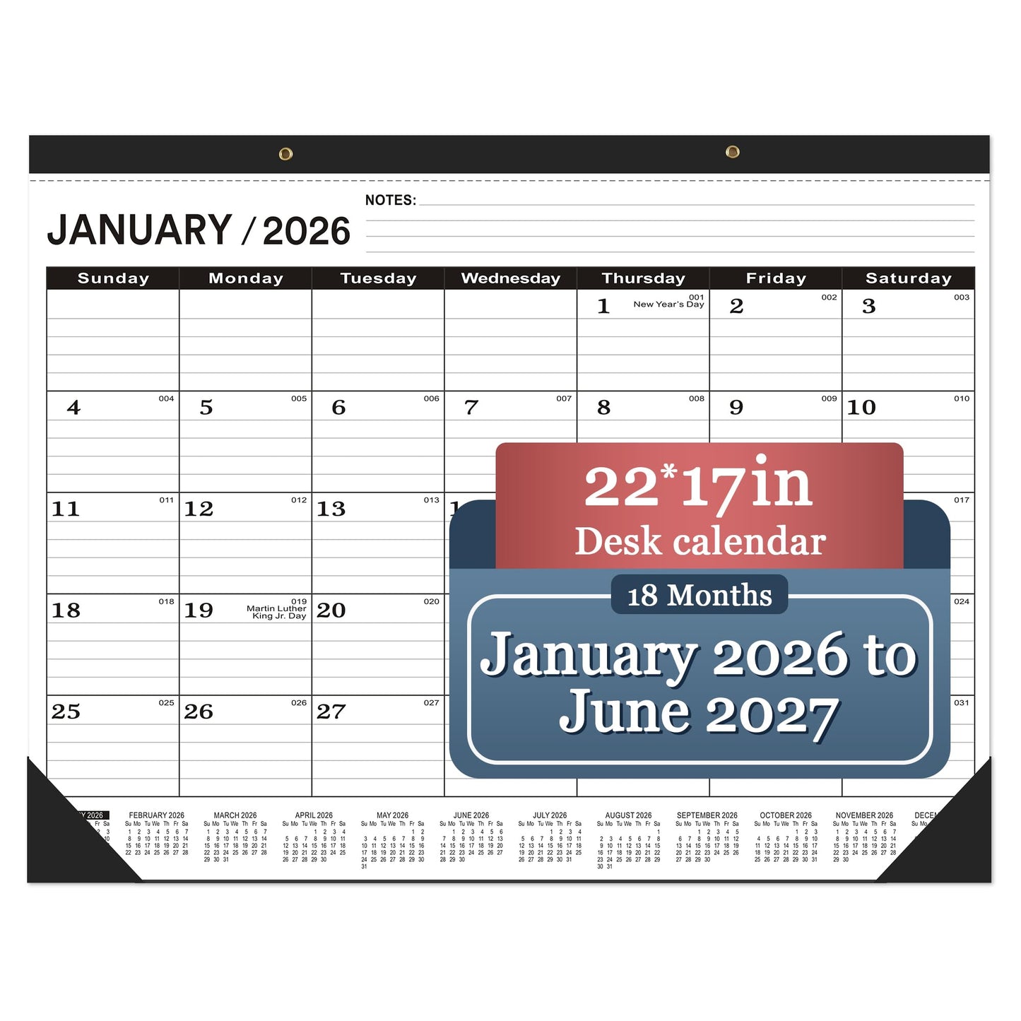 Desk Calendar 2026 (January 2026 to June 2027),Desk Calendar 2026 large 22 x17,Desk Calendar 2026-2027 large 22 x17,2026 Desk Calendar Canada Classic Black