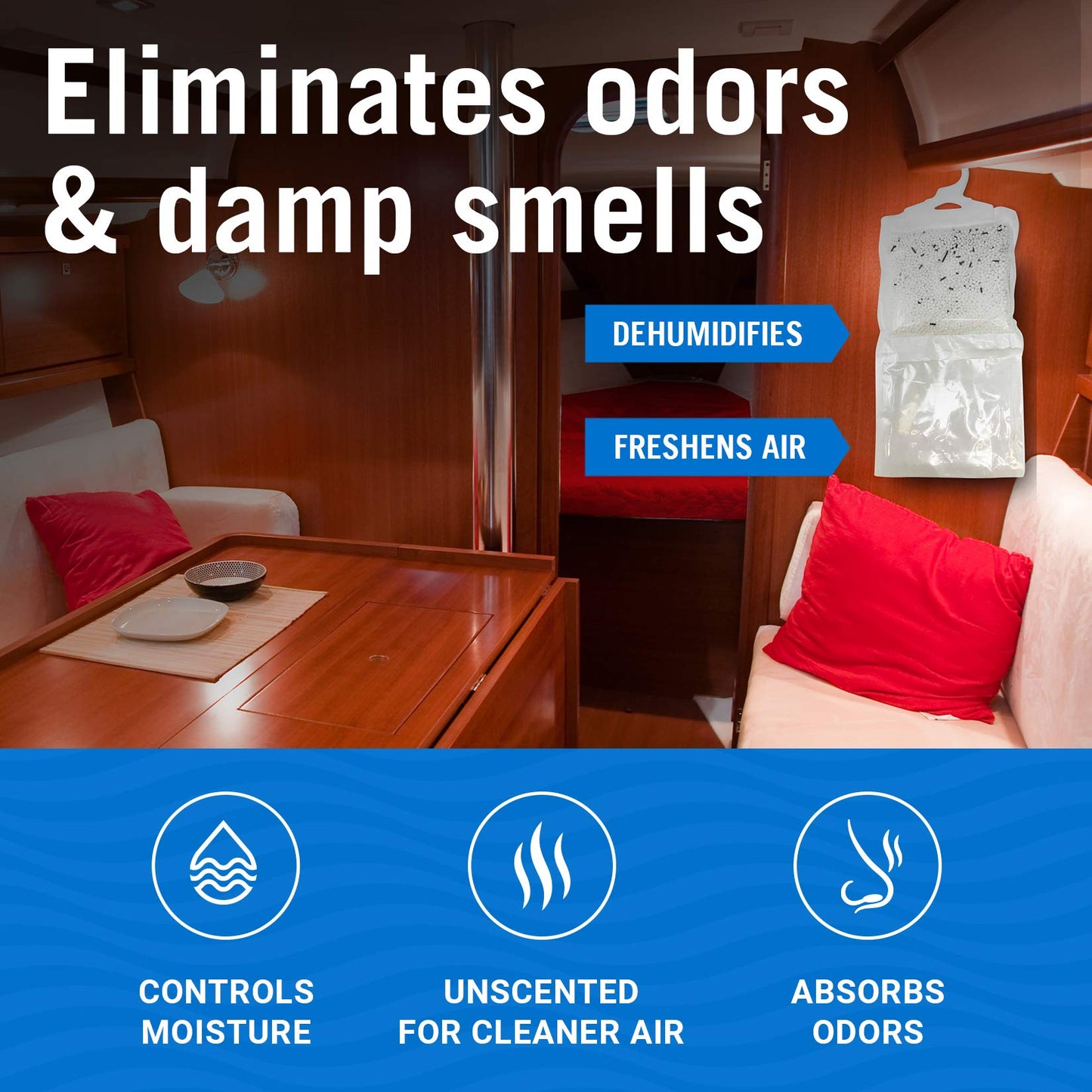 4 Pack Boat Dehumidifier Moisture Absorber Hanging Bags and Charcoal Smell Remove Damp Musty Smell | Basement Closet Home RV or Boating