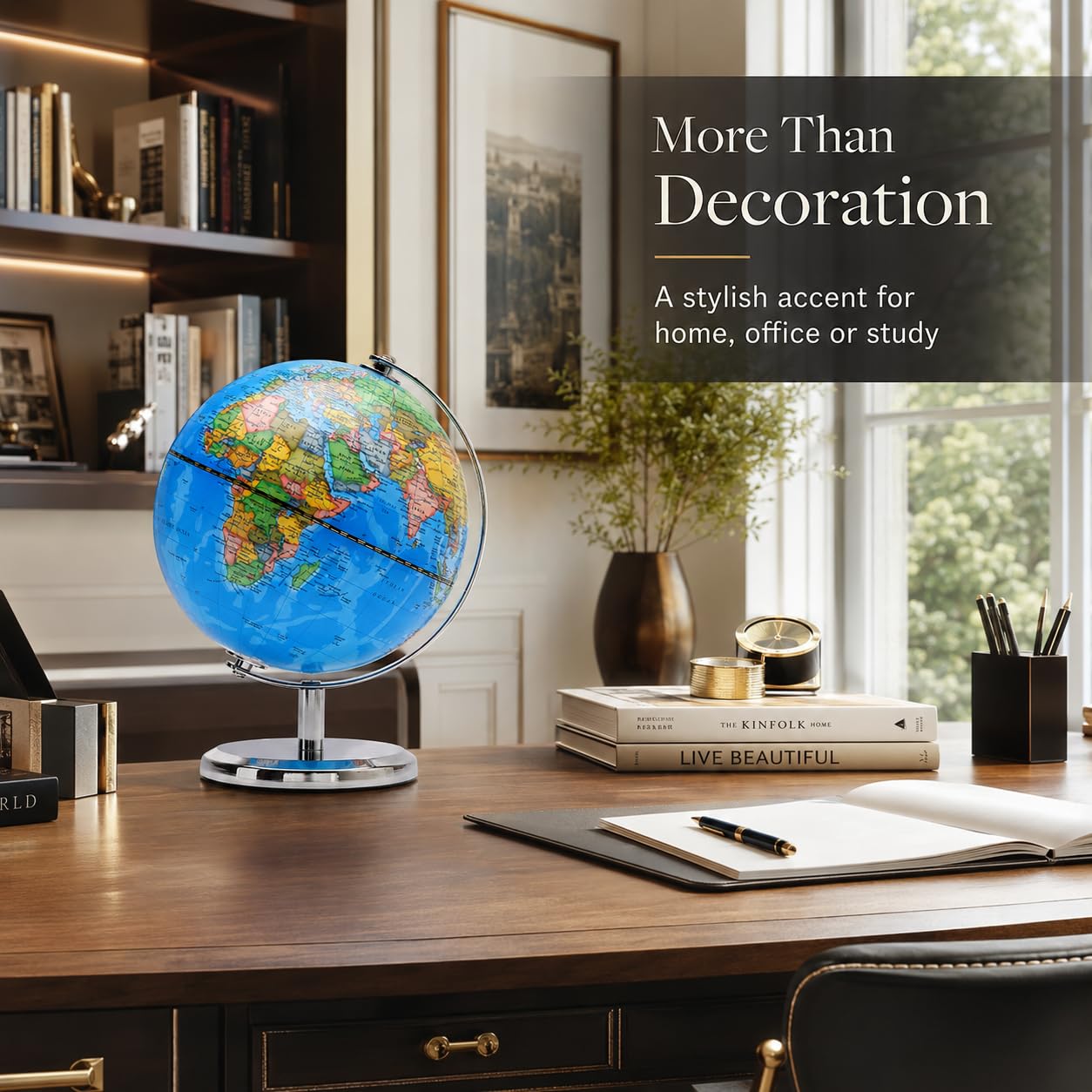 Exerz 20cm World Globe (8 Inch) – Political Map in English, Educational Geography Tool for Kids & Students, Rotating Desk Display with Stainless Steel Base for Home Office