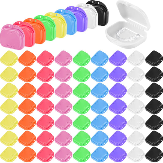 64 Pcs Dental Retainer Case with Vent Holes Mouth Guard Case Aligner & Night Guard Holder False Teeth Storage Container for Travel Office Household, 9 Colors (Classic Color)