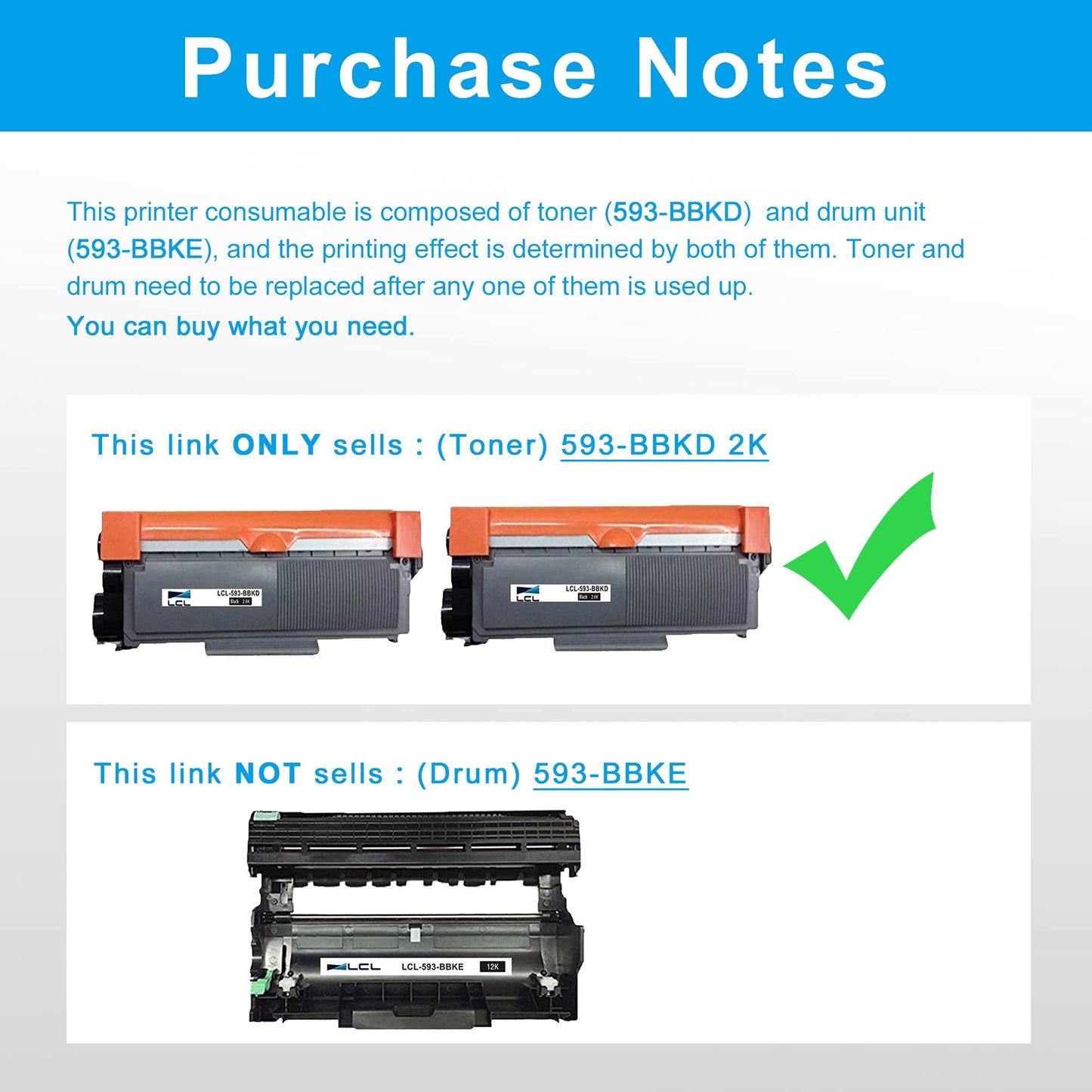 LCL Compatible Toner Cartridge for Dell 593-BBKD P7RMX (2-Pack Black) for DELL E310DW E514DW E515DN E515DW