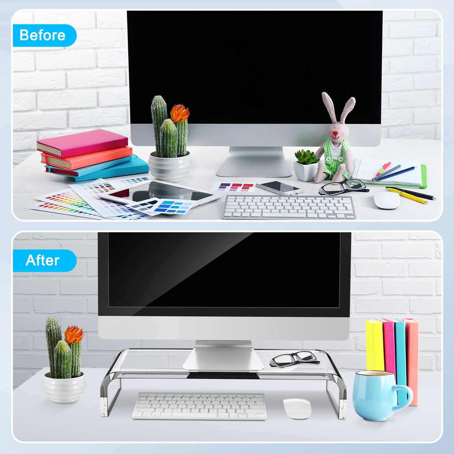 AboveTEK Premium Acrylic Monitor Stand, Large Size Monitor Riser/Clear Computer Stand for Home Office w/Sturdy Platform, Acrylic Desk Stand for Keyboard Storage & Multi-Media Laptop Printer TV Screen