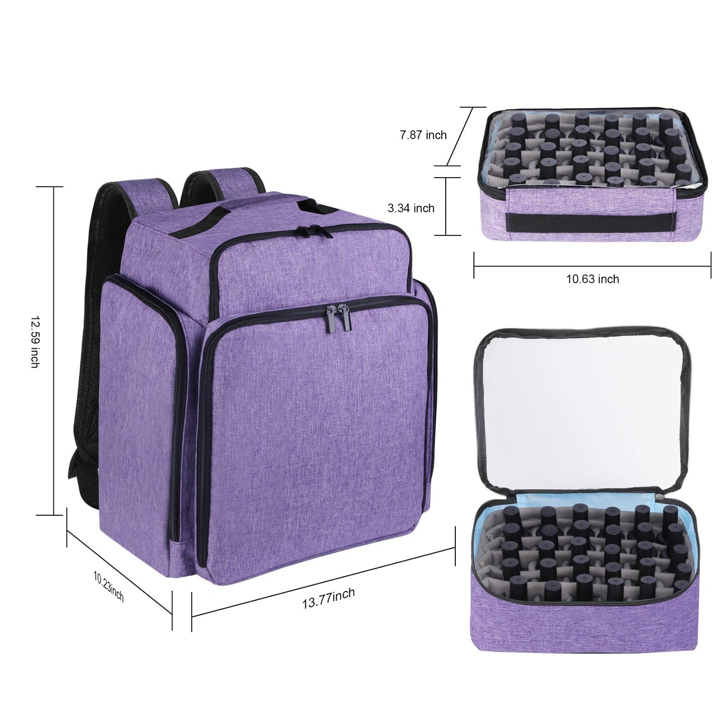 Famard Nail Polish Organizer Backpack Holds 108 Bottles(15ml - 0.5 fl.oz) and a Nail Lamp, with 3 Removable Storage bag for Nail Tech(Purple)