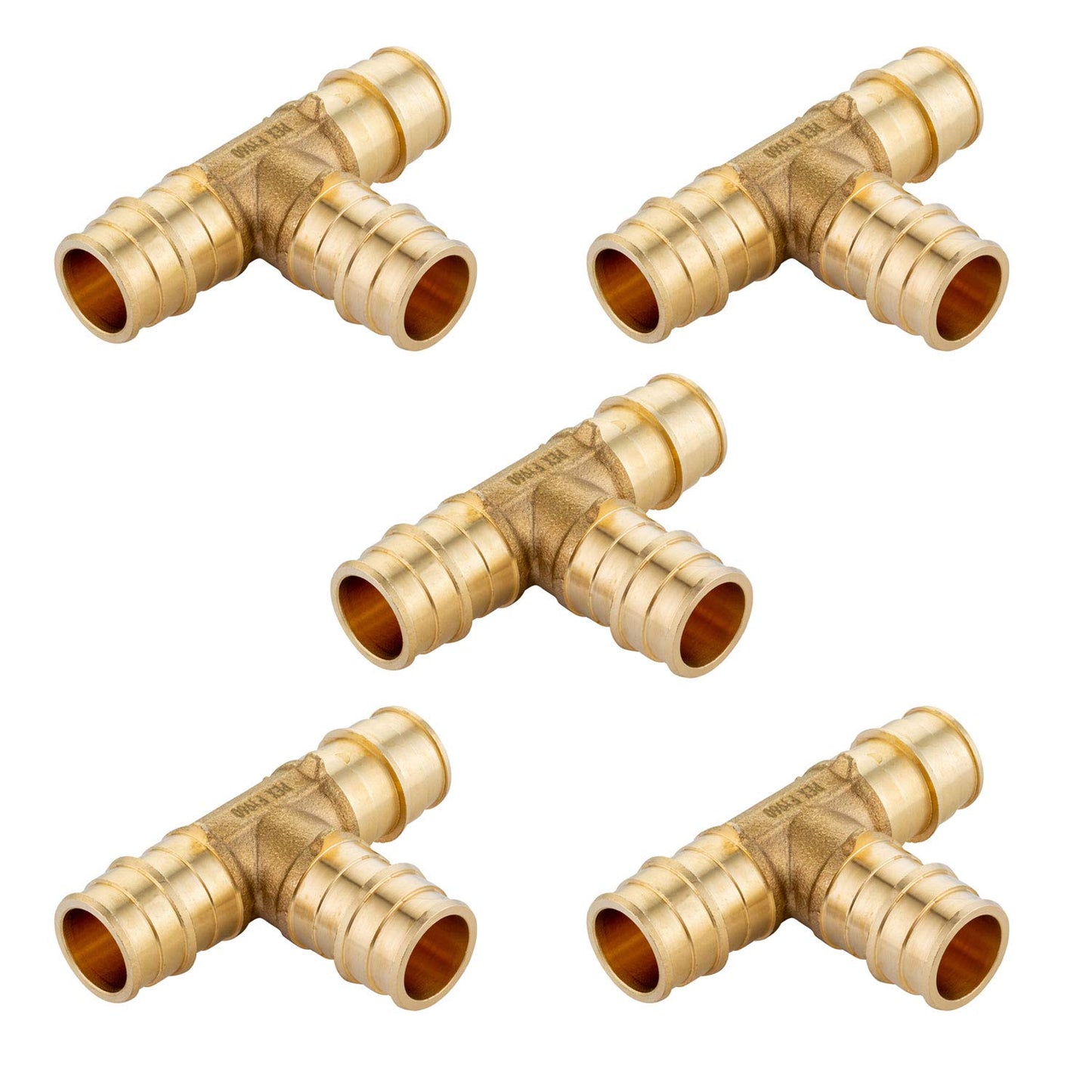 5-Pack EFIELD Pex A Expansion Full Flow Brass Fitting 1 inch x1 inch x1 inch Tee ONLY For Pex-A Expansion Connection, ASTM F1960,(PEX1960138)