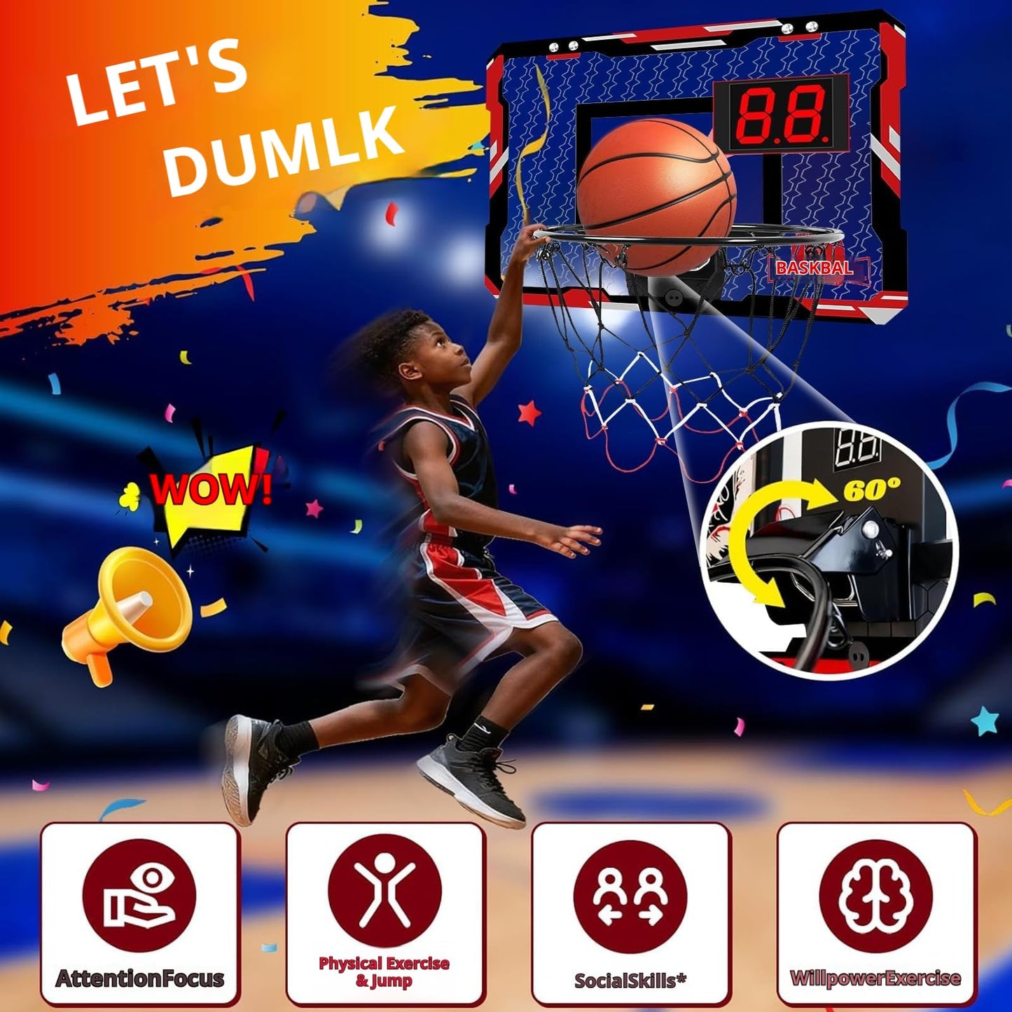 Indoor Mini Basketball Hoop - Over The Door Set for Kids, Automatic Scoring with 3 Balls, for Bedroom/Playroom/Dorm/Travel/Classroom (3-12 Year Old)